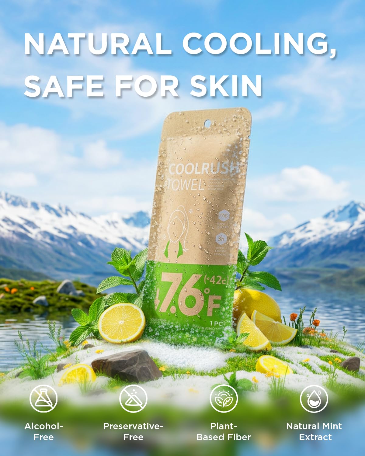 CoolRush Towel with Natural Mint Extract, Instant 3-Second Cooling Towel, Reusable Sports Cooling Wipes for Summer Heat, Alcohol-Free, for Running, Cycling, Gym, Outdoor Activities(10 Pack)