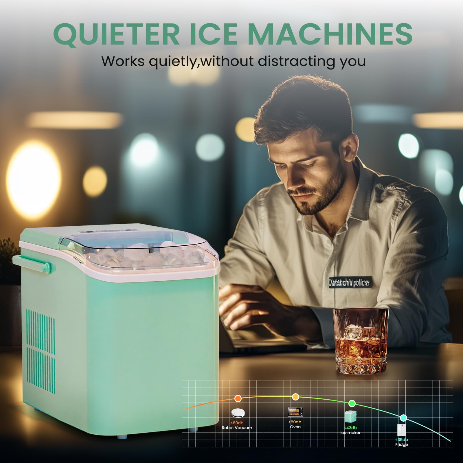 Ice Makers Countertop, Portable Ice Machine with Handle, 6 Mins 9 Bullet Cubes with Basket and Scoop, 26lbs in 24Hrs, Auto-Cleaning, for Home, Kitchen, RV, Camping, Green