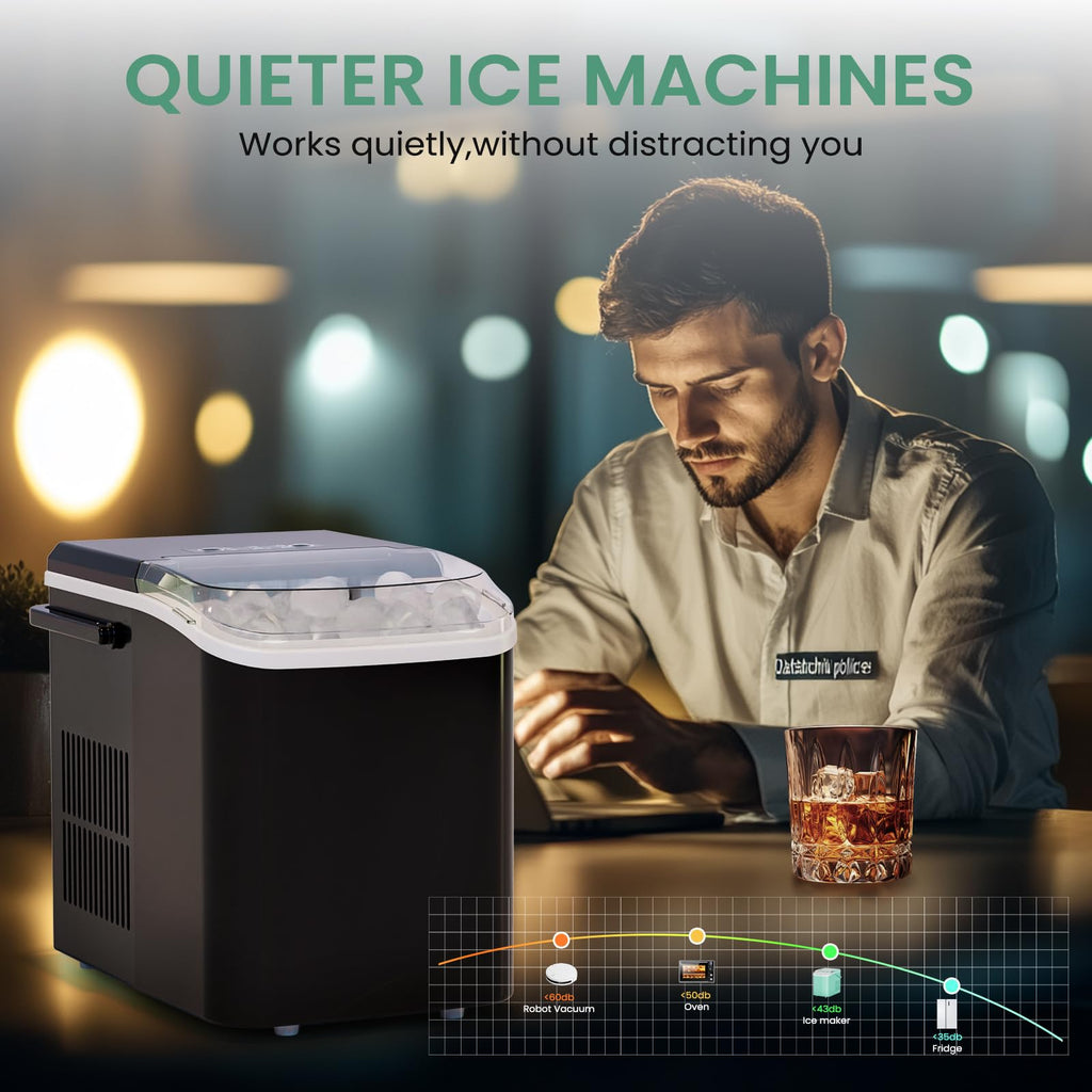 Ice Makers Countertop, Portable Ice Machine with Handle, 6 Mins 9 Bullet Cubes with Basket and Scoop, 26lbs in 24Hrs, Auto-Cleaning, for Home, Kitchen, RV, Camping, Green