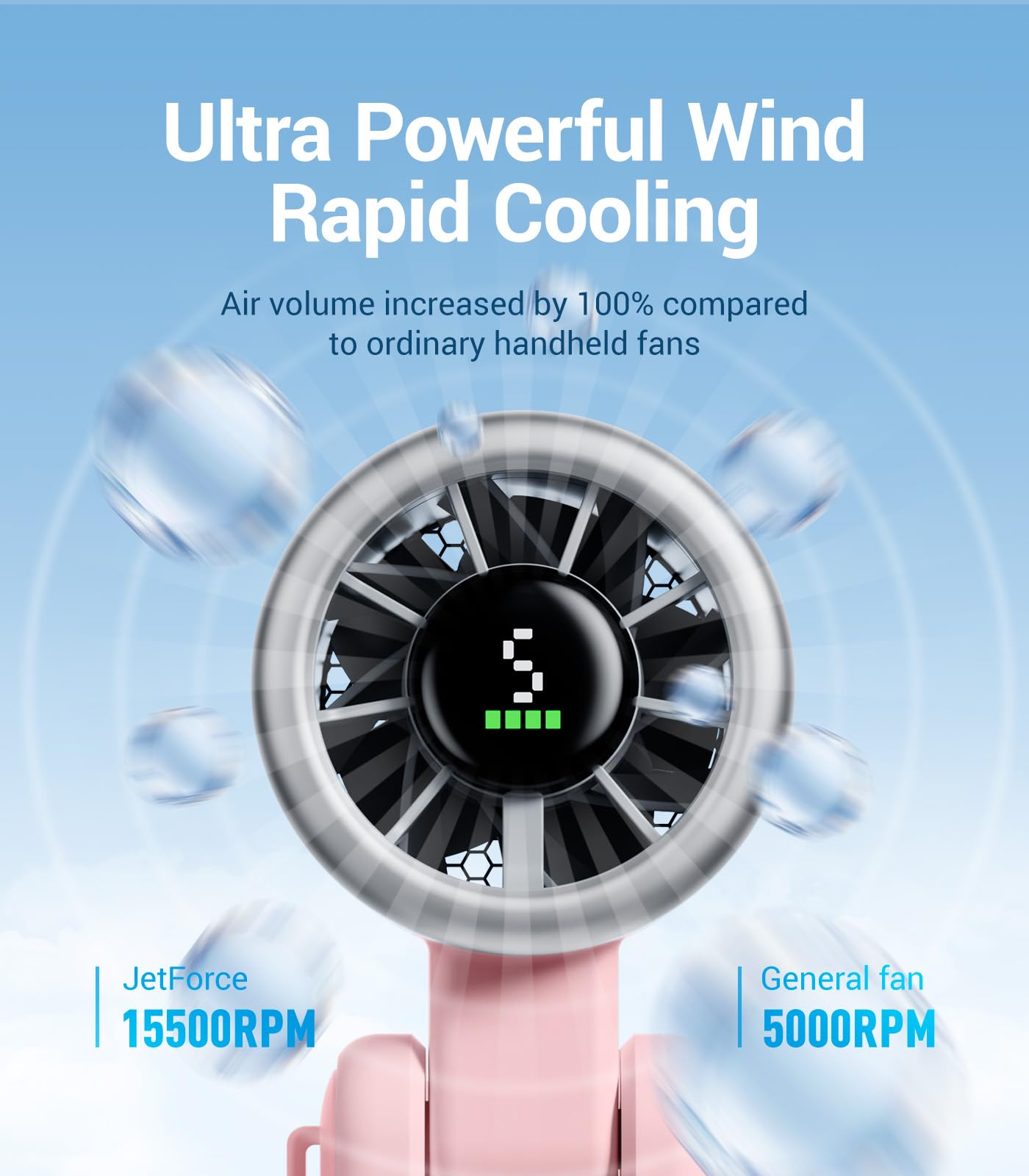Diveblues Portable Handheld Turbo Fan | 3 IN 1 Hand/Neck/Desk Fan, Up to 12 Working Hours, 5 Gear Wind, Battery Operated, Travel, Working, Outdoor Activities