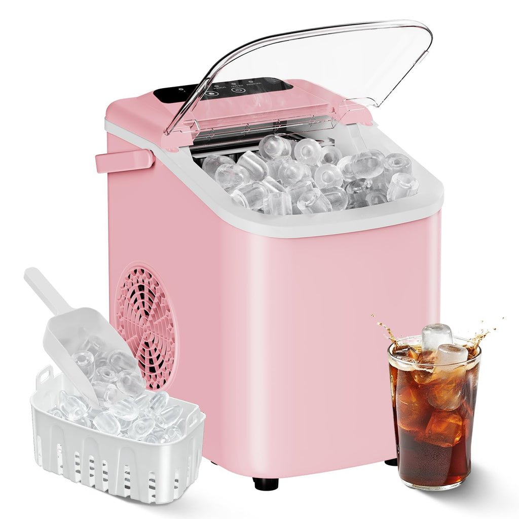 OLIXIS Countertop Ice Maker with Self-Cleaning, Portable Ice Maker Machine with Scoop, 26Lbs/24H, 9 Cubes in 6 Mins, 2 Sizes of Bullet for Home, Kitchen, Office, White