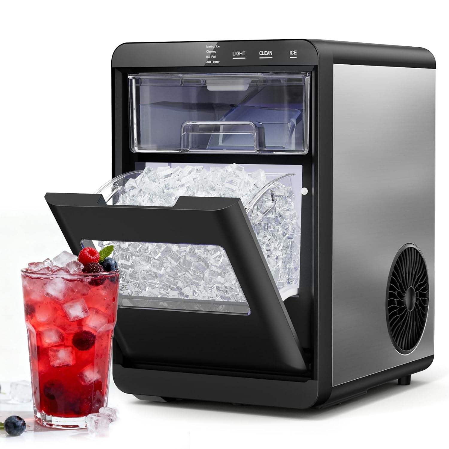 Nugget Ice Maker Countertop, 45Lbs/24H Pebble Ice Maker with Water Tank, Soft Chewable Pellet Ice Machine with Self-Cleaning for Kitchens/Home/Office