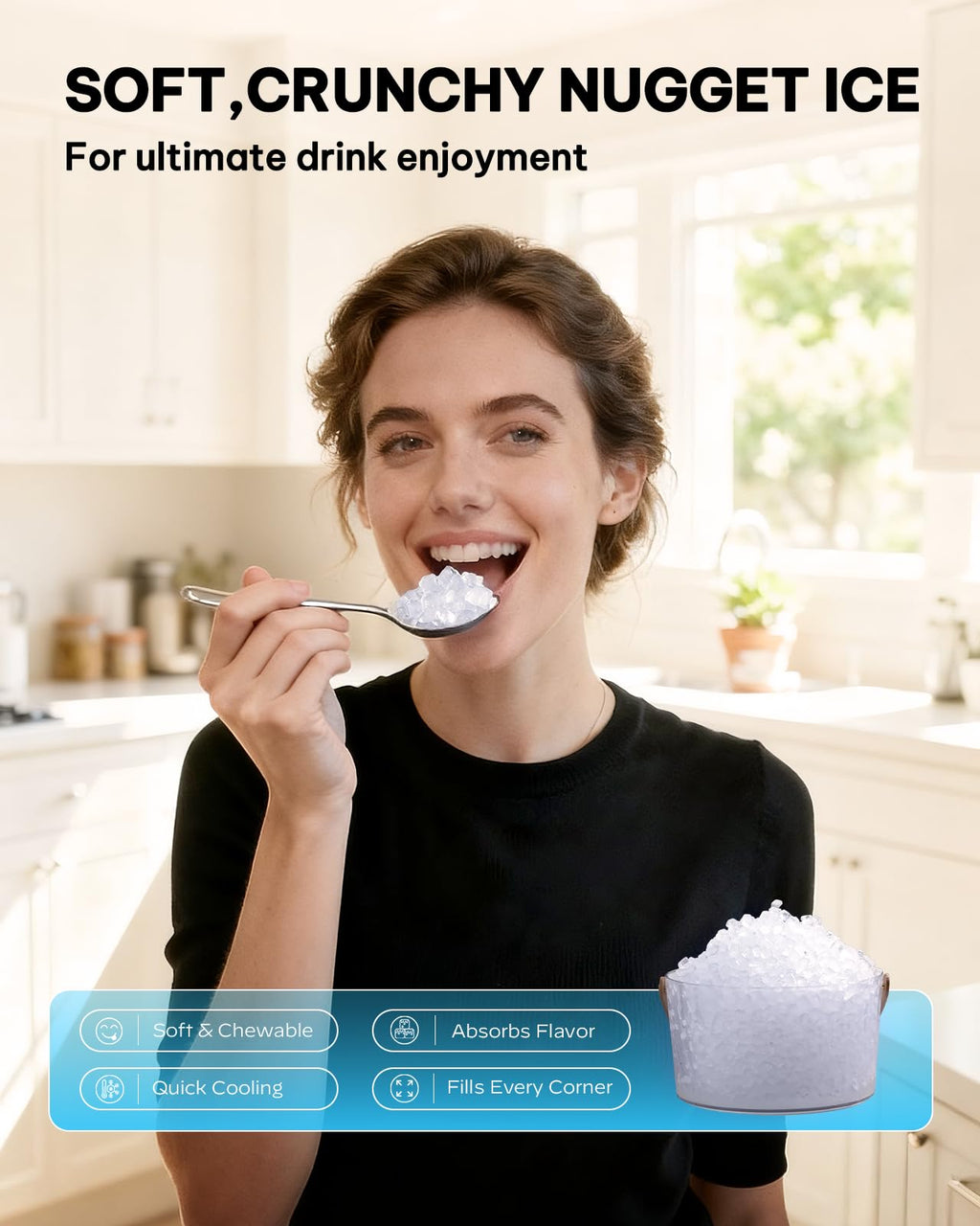 Silonn Nugget Ice Maker Countertop, Pellet Ice Machine with Self-Cleaning Function, Sonic Ice Maker Produces 36lbs of Chewable Ice in 24 Hours, Ideal for Home Kitchen and Office (Black)