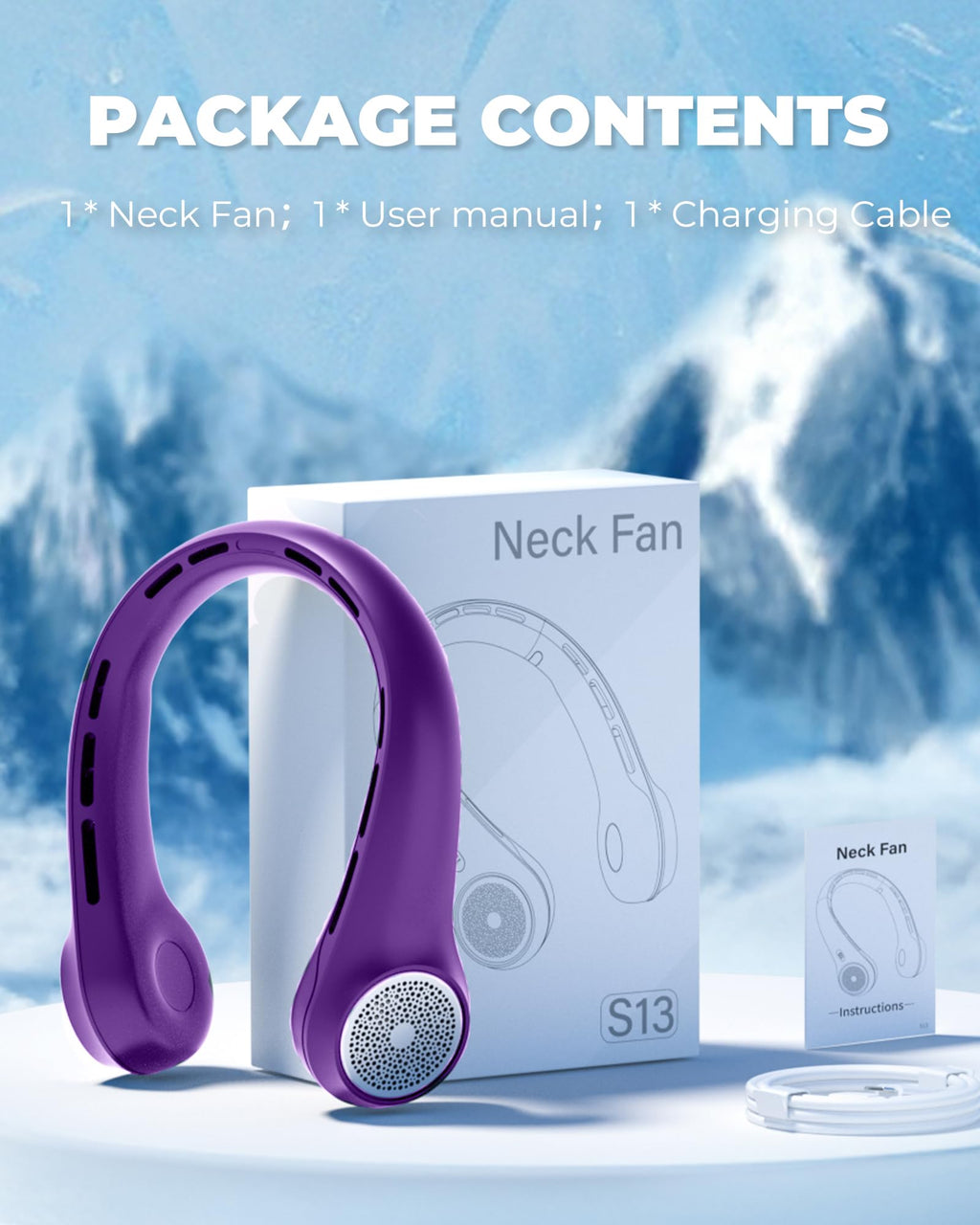 Neck Fan with 4000mAh Rechargeable Battery & LED Display, Portable Personal Cooler for Women/Men, 3-Speed Bladeless 360° Cooling Fans, Stylish Gift for Gym/Travel/Office, White