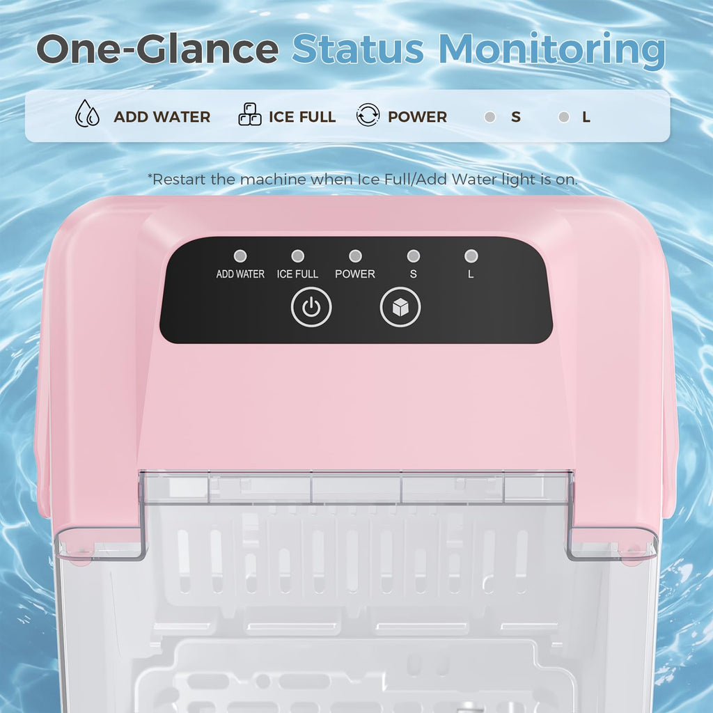 Countertop Ice Maker, Portable Ice Machine with Carry Handle Basket and Scoop, 9 Bullet Cubes Ready in 6 Mins, 26lbs Daily, Self-Cleaning for Home, Kitchen, Camping, RV