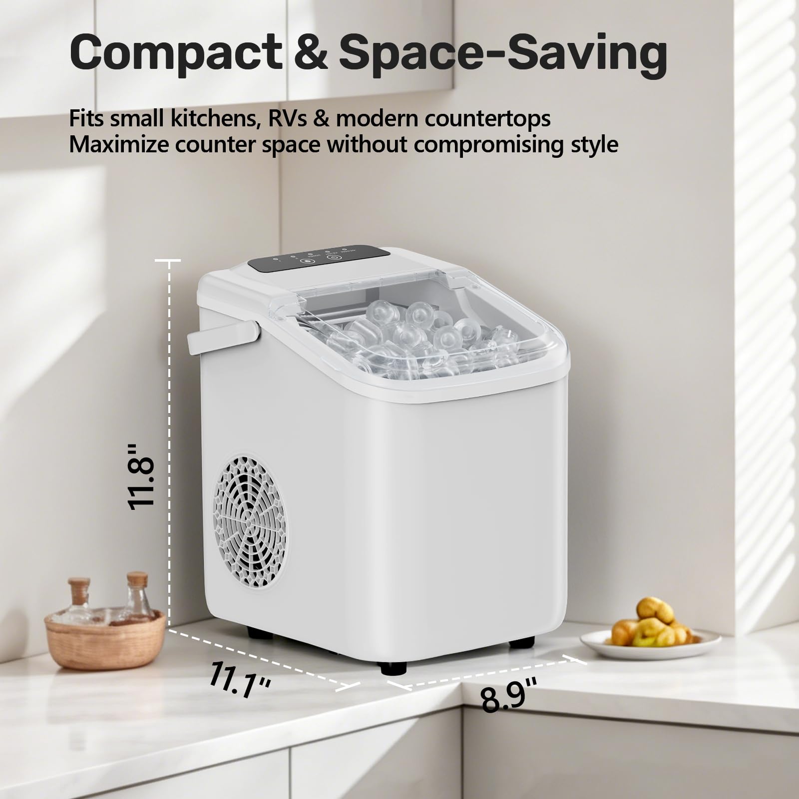 OLIXIS Countertop Ice Maker with Self-Cleaning, Portable Ice Maker Machine with Scoop, 26Lbs/24H, 9 Cubes in 6 Mins, 2 Sizes of Bullet for Home, Kitchen, Office, White