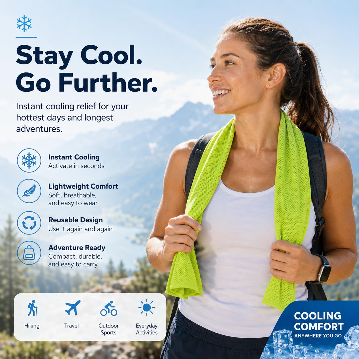 Cooling Towels 43.3" x 15.7" - Ice Towel, Sweat Towel, Cooling Towels for Neck & Face & Cooling Neck Wraps for Summer Heat - Neck Cooler for Quick Cool Down for Gym, Running, Golf, Yoga & Sports
