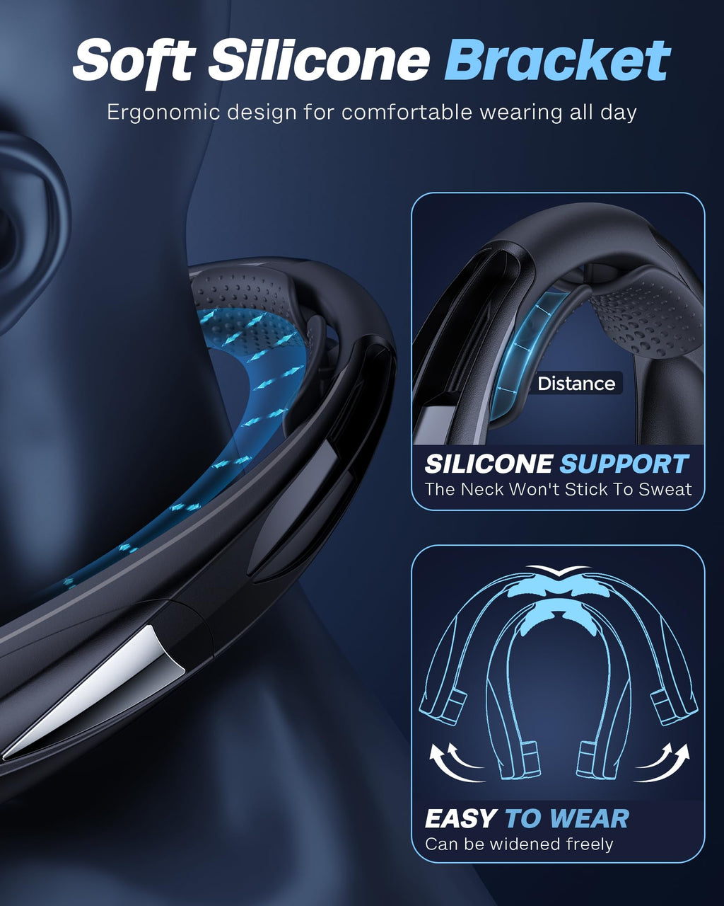 Laimiod Neck Fan - Portable Neck Fan with LED Book Light, 6-20h Long Battery Life, 6 Speeds Adjustable, USB-C Rechargeable, Hands-Free Wearable Fan, Cooling Personal Fan Gifts for Men Women Dad Mom | Comfortable Silicone Made, 6-20 Hours Long Lasting, 6 A