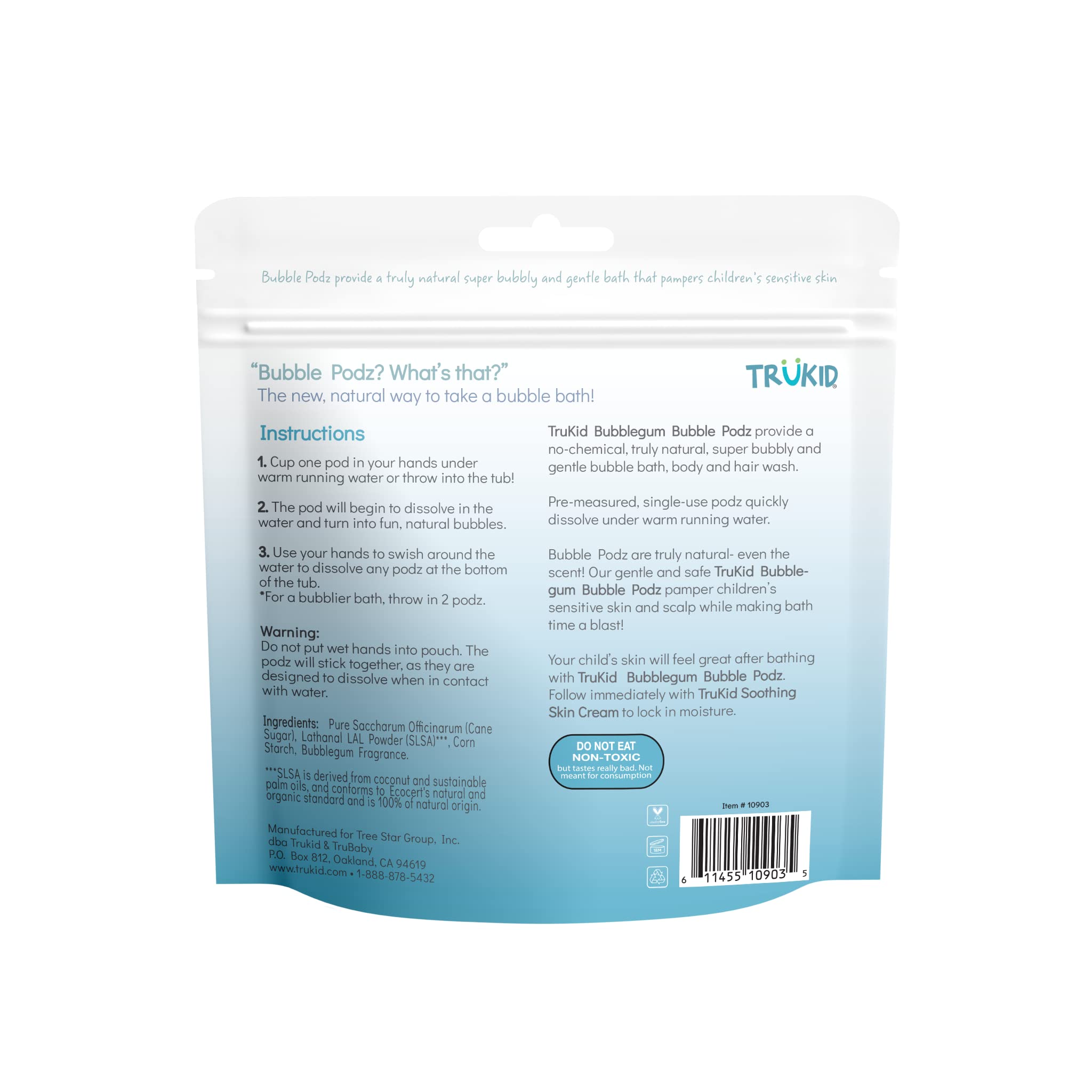 TruKid Bubble Podz Bubble Bath for Kids, Toddlers, & Babies, Tear Free Gentle & Refreshing Bath Bomb for Sensitive Skin with Natural Moisturizers, Non-Toxic, pH Balanced, Lavender Scent (10 Podz)