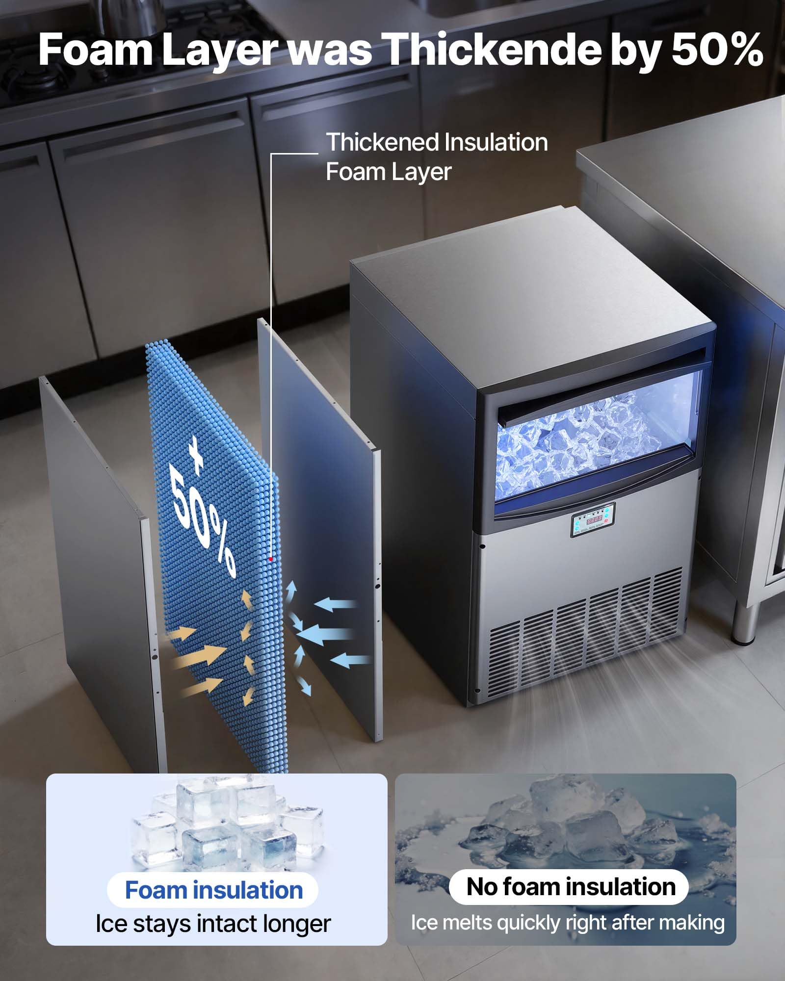 VEVOR Commercial Ice Maker Machine, 80 lbs/24h with 13 lbs Storage Capacity, Countertop/Freestanding/Under Counter, Stainless Steel Ice Maker with LED Display & Self-Cleaning, for Home Bar Restaurant