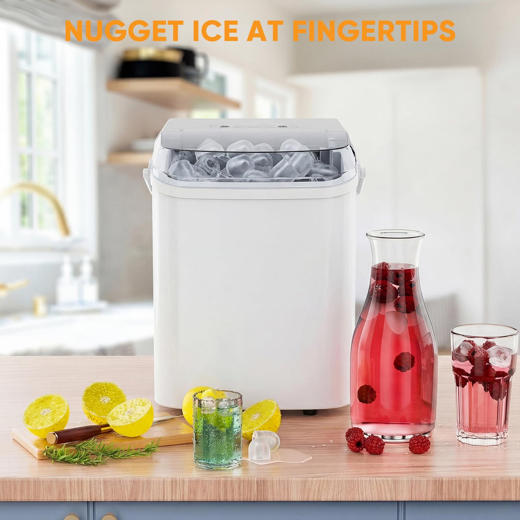 Ice Makers Countertop, Portable Ice Machine with Handle, 6 Mins 9 Bullet Cubes with Basket and Scoop, 26lbs in 24Hrs, Auto-Cleaning, for Home, Kitchen, RV, Camping, Green