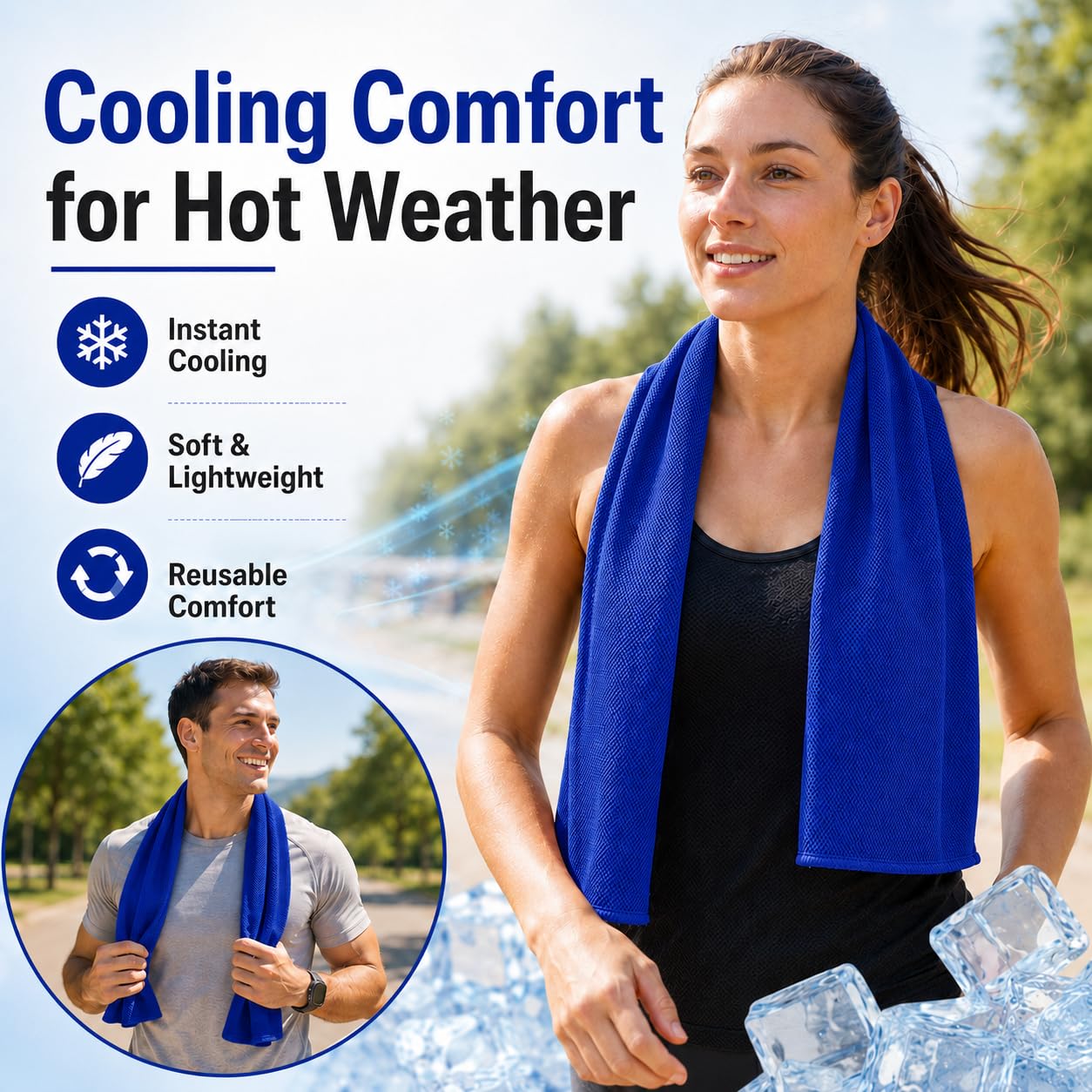 Cooling Towels 43.3" x 15.7" - Ice Towel, Sweat Towel, Cooling Towels for Neck & Face & Cooling Neck Wraps for Summer Heat - Neck Cooler for Quick Cool Down for Gym, Running, Golf, Yoga & Sports