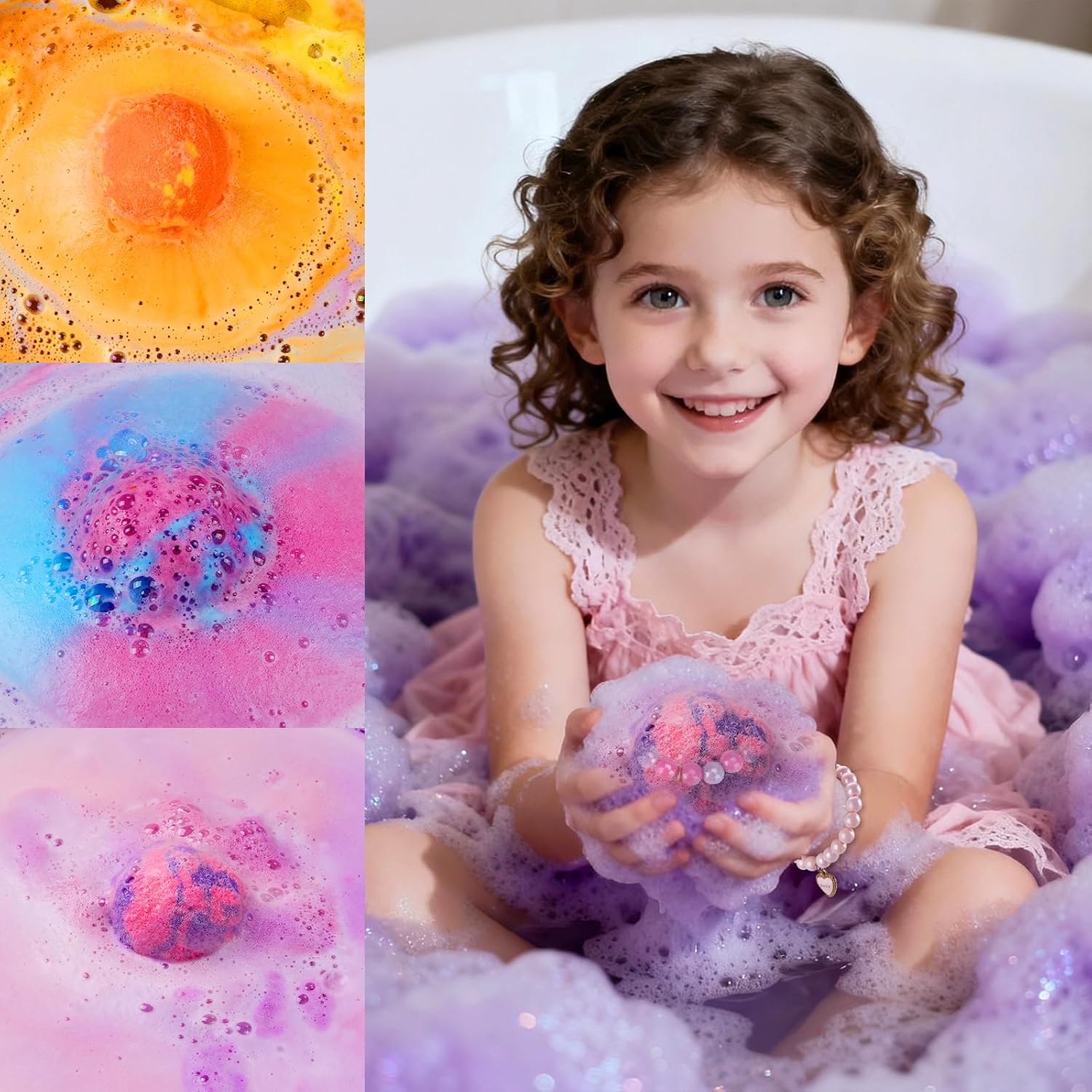 Bath Bombs for Kids with Toys Inside, 8-Pack Gift Set - Extra Large Fizzing Bath Bombs for Girls with Surprise Bracelet, Bubble Bath, Birthday Gifts for 3 4 5 6 7 8 Year Old Girl(Package May Vary)