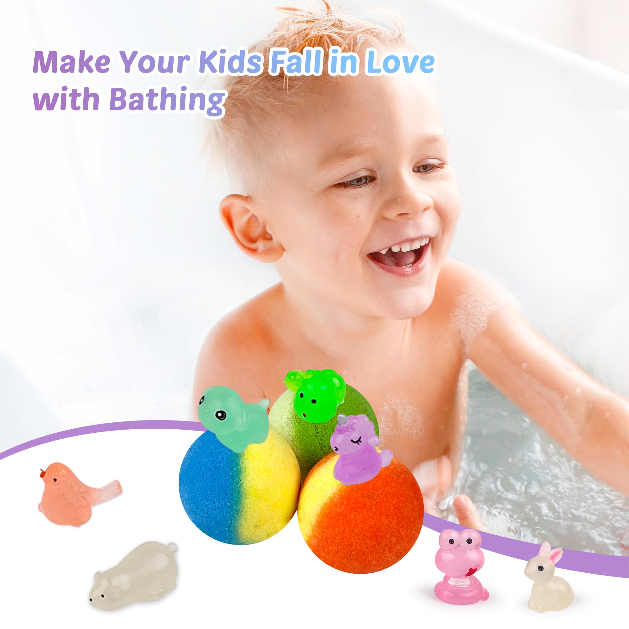 Bath Bombs for Kids, 12 Pcs Bath Bombs with Glow in The Dark Dinosura Surprise Inside, Handmade Organic Bubble Bath Ball Gift Set for Boys and Girls, Gift for Birthday Christmas Easter