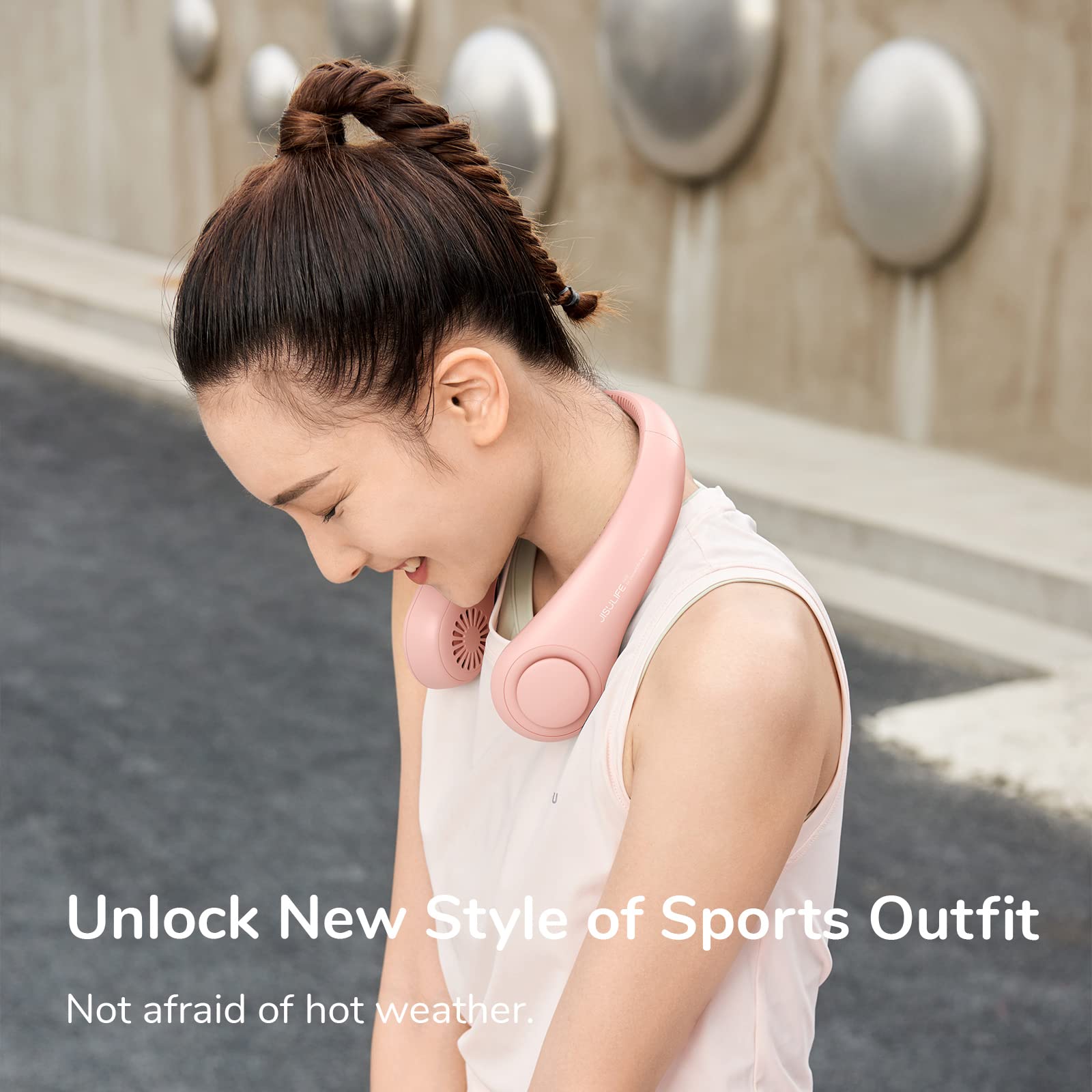 JISULIFE Neck Fan Portable, Personal Wearable Fan with Battery Rechargeable, Bladeless Travel Cooling Design with Powerful Wind, 3 Speeds, Quiet, Gifts for Men/Women/Friends - Blue