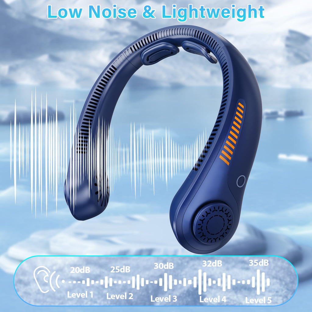 Portable Neck Fan Rechargeable, 5 Speeds, Lightweight, Long Lasting, Battery Operated All-Around Cooling Quiet Personal Fans for Travel Camping Cooling Essentials, Birthday Gifts for Women Men Mom Dad