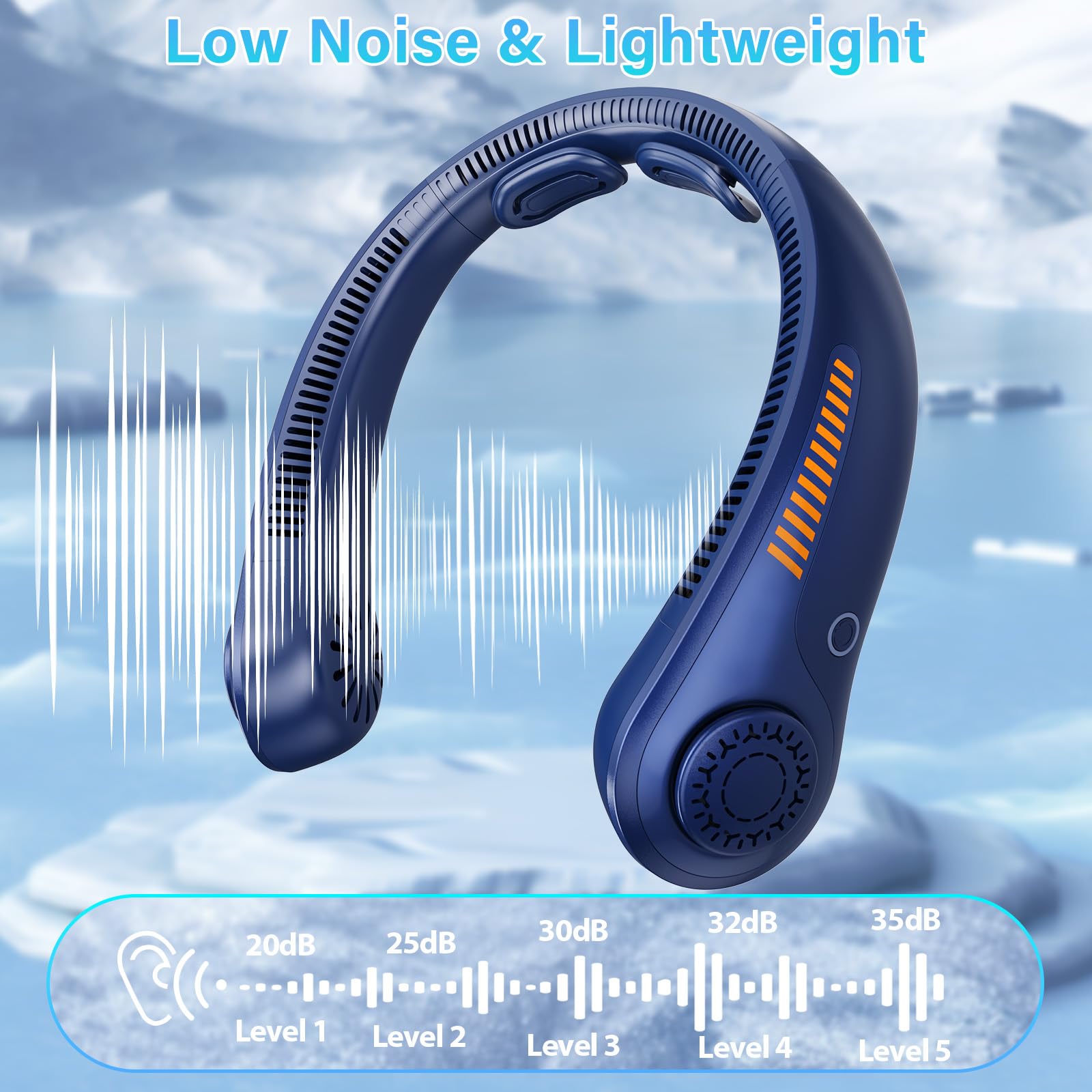 Portable Neck Fan Rechargeable, 5 Speeds, Lightweight, Long Lasting, Battery Operated All-Around Cooling Quiet Personal Fans for Travel Camping Cooling Essentials, Birthday Gifts for Women Men Mom Dad