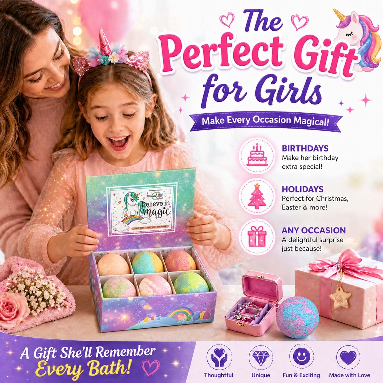Bath Bombs for Kids with Surprise Inside - Organic Bath Fizzies with Toys Inside. All Natural, Gentle, and Kids Safe, Rainbow Spa Bath Fizz Balls, Birthday Gifts for Boys, Toddlers, Baby