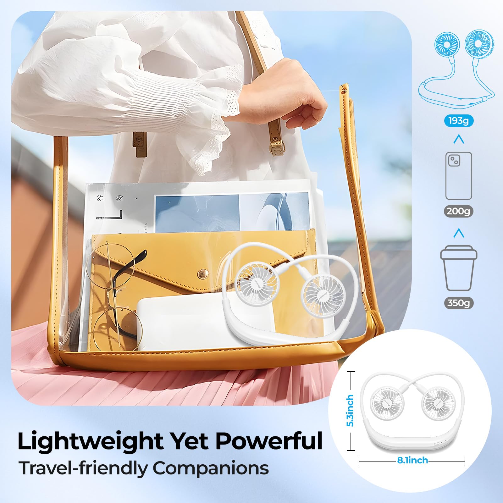 AMACOOL Portable Neck Fan, Lightweight Wearable with Hands-Free Comfort, 360° Adjustable Personal Fan with Ultra Quiet & Strong Wind, Gifts for Men Women Hot Flashes Cruise Travel Outdoor Sports 2026