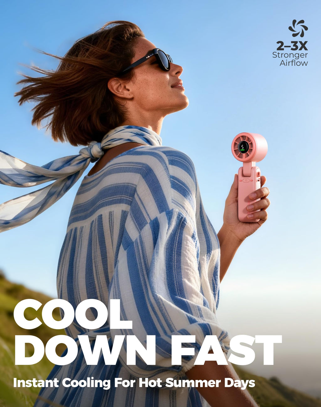 Diveblues Portable Handheld Turbo Fan | 3 IN 1 Hand/Neck/Desk Fan, Up to 12 Working Hours, 5 Gear Wind, Battery Operated, Travel, Working, Outdoor Activities