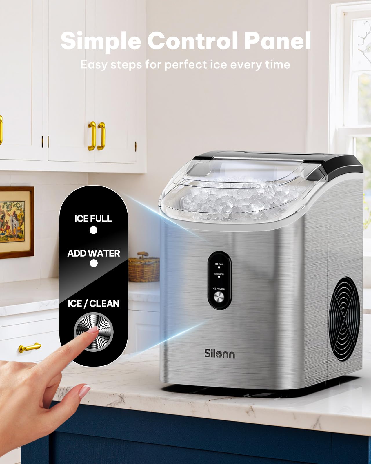Silonn Nugget Ice Maker Countertop, Pellet Ice Machine with Self-Cleaning Function, Sonic Ice Maker Produces 36lbs of Chewable Ice in 24 Hours, Ideal for Home Kitchen and Office (Black)