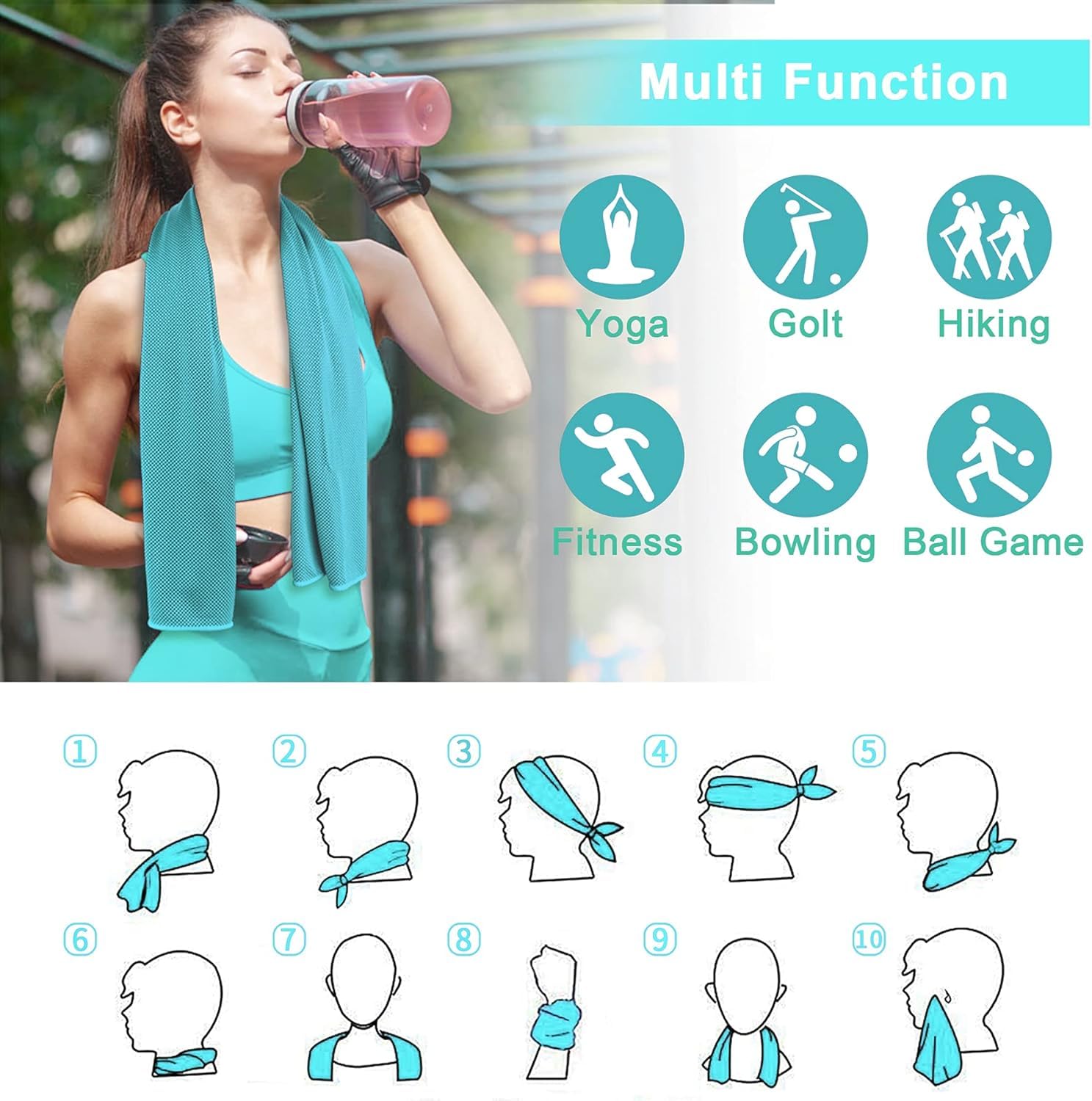 Amgico 10 Pack Cooling Towel(40"x12") for Neck and face, Ice Towel, Soft Breathable Towels, Cooling Rags for Yoga, Sport, Running, Workout, Gym, Camping, Fitness, Workout & More