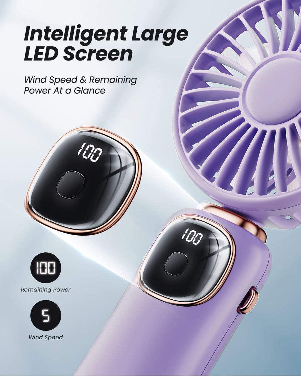 coldSky Portable Handheld Fan, 4000mAh Battery Operated with LED Display, Handheld/Neck/Desk 3 in 1 Personal Small Fan, 90° Foldable Desk Fan with Base, 5 Speed Lash Makeup Fan for Women