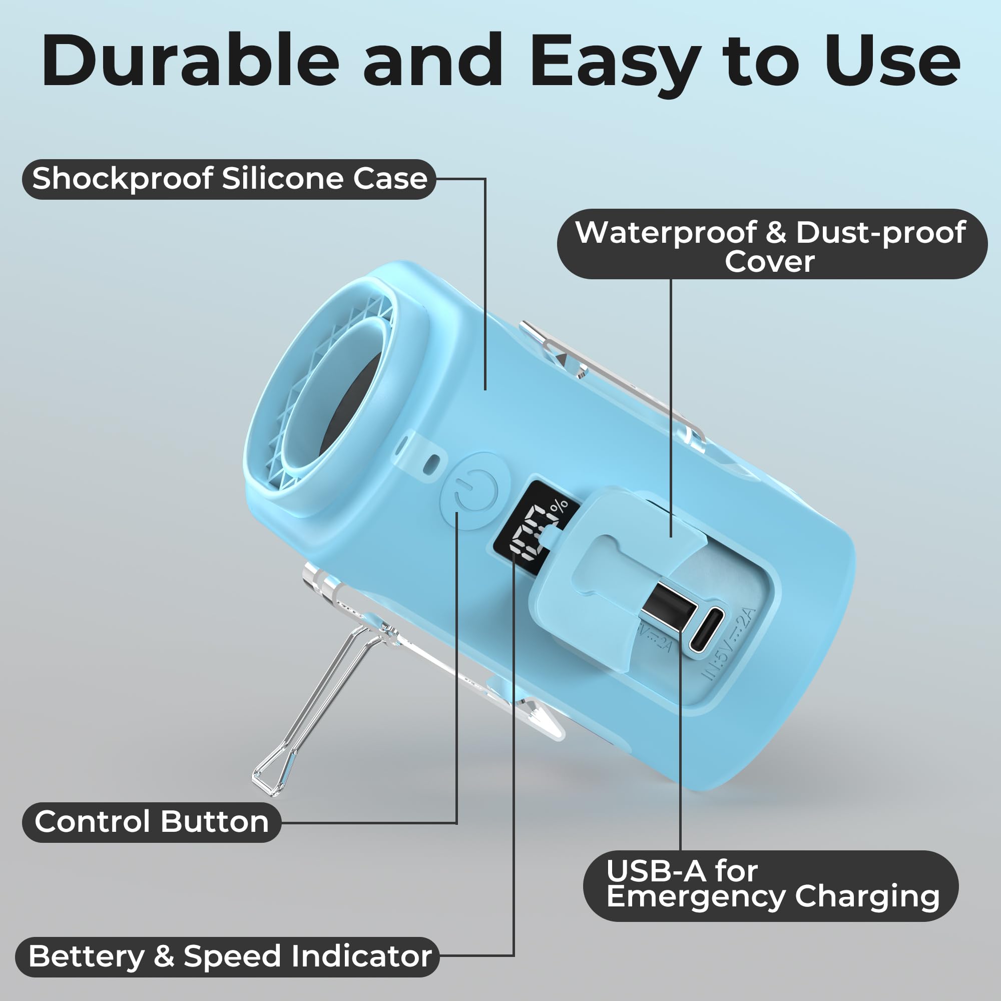 AMACOOL Portable Waist Fan Clip On, MAX 40H Work Time, 10000mAh Rechargeable Wearable Shirt Fan with Light, 16000RPM Powerful 5 Speed Belt Fans Personal Cooling Fans for Outdoor Jobsite Camping Travel