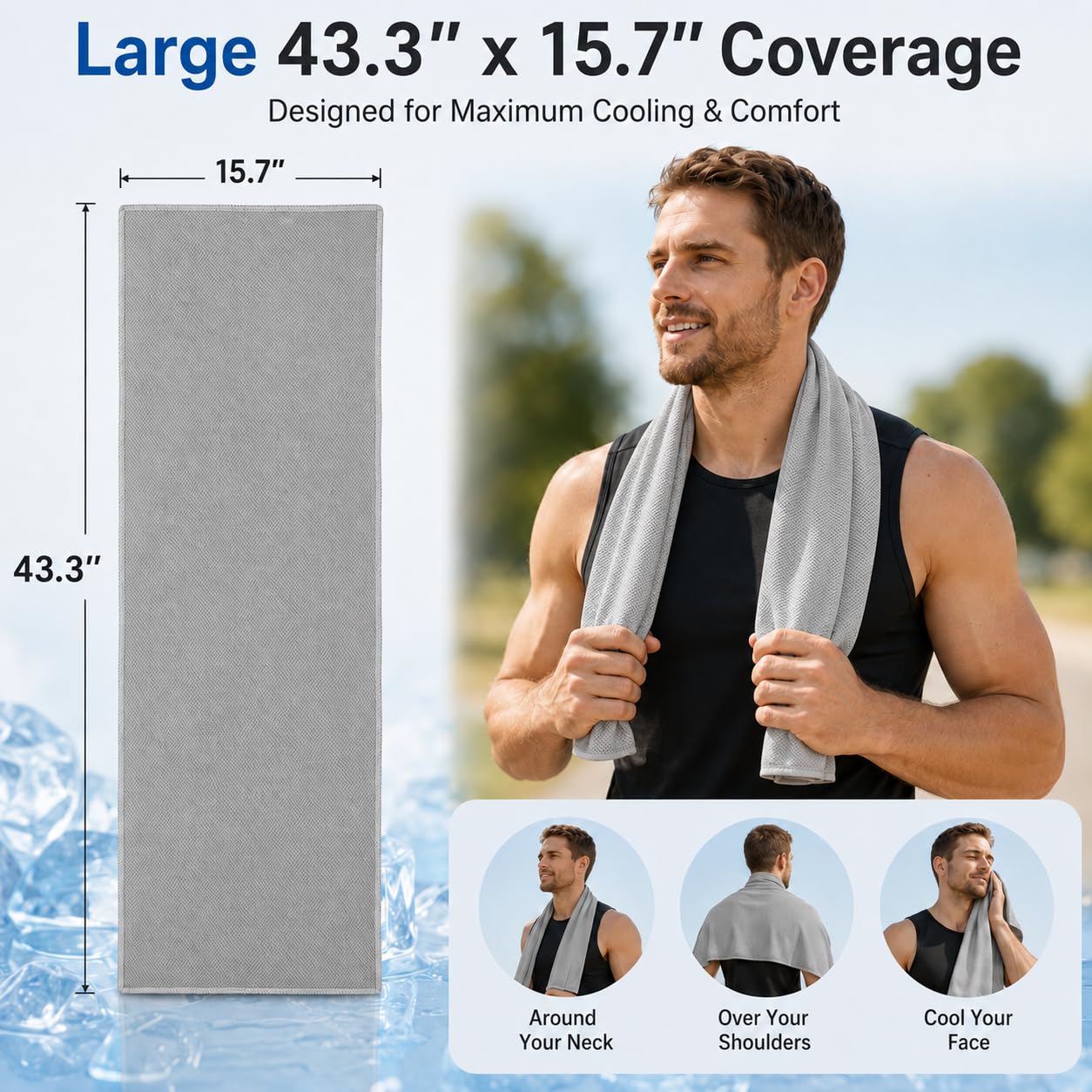 Cooling Towels 43.3" x 15.7" - Ice Towel, Sweat Towel, Cooling Towels for Neck & Face & Cooling Neck Wraps for Summer Heat - Neck Cooler for Quick Cool Down for Gym, Running, Golf, Yoga & Sports