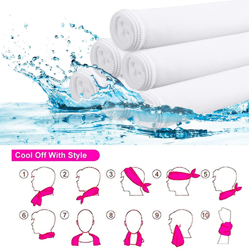 BBTO 6 Count Sublimation Cooling Towels Bulk for Sports 40"x12" White Golf Sweat Gym Towel Ice Breathable Soft Chilly Microfiber Sweat Rags for Neck Face Body Hot Weather Workout Sports