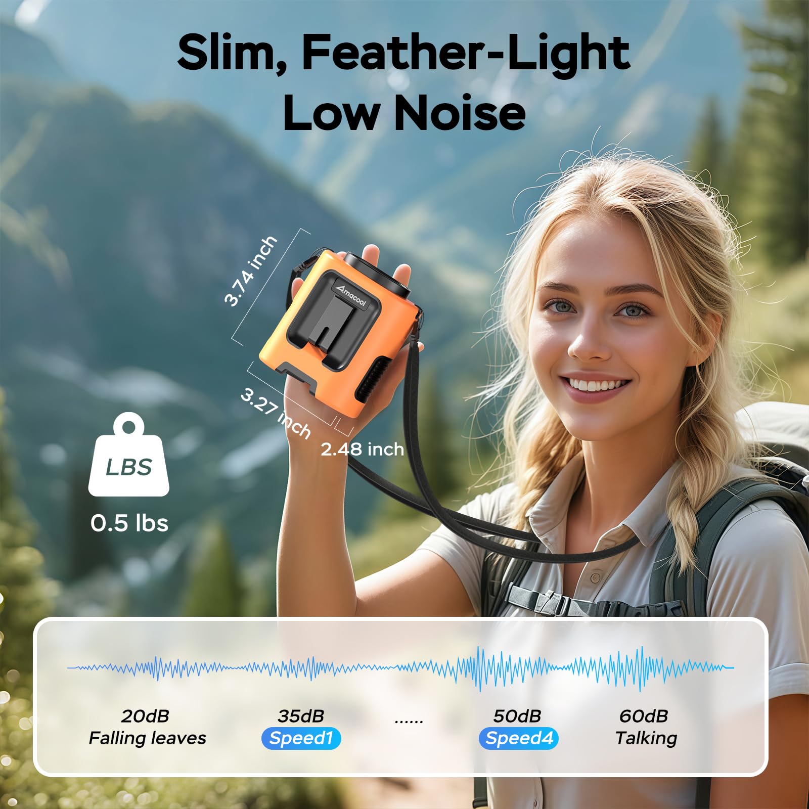 AMACOOL Portable Waist Fan Clip On, MAX 40H Work Time, 10000mAh Rechargeable Wearable Shirt Fan with Light, 16000RPM Powerful 5 Speed Belt Fans Personal Cooling Fans for Outdoor Jobsite Camping Travel