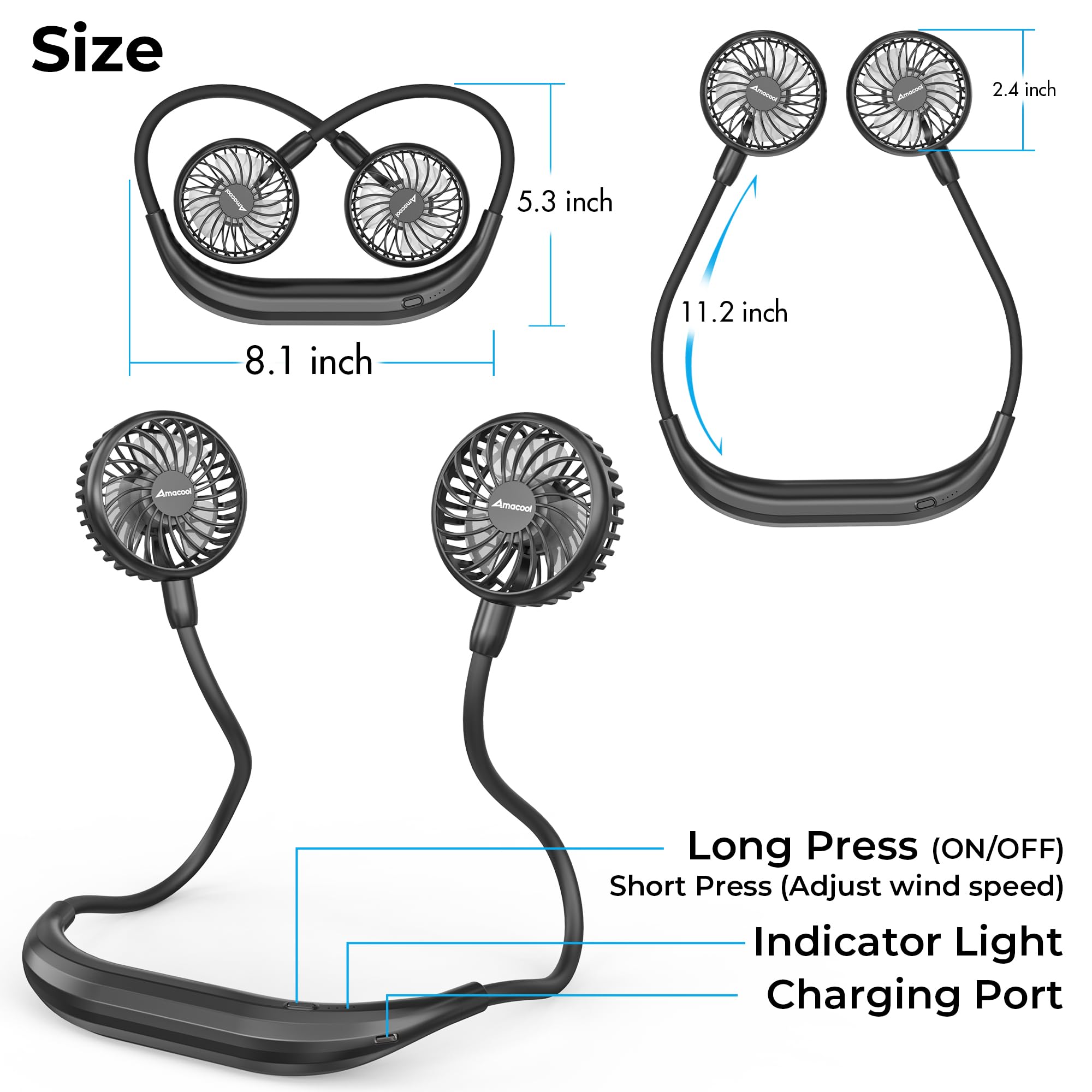 AMACOOL Portable Neck Fan, Lightweight Wearable with Hands-Free Comfort, 360° Adjustable Personal Fan with Ultra Quiet & Strong Wind, Gifts for Men Women Hot Flashes Cruise Travel Outdoor Sports 2026