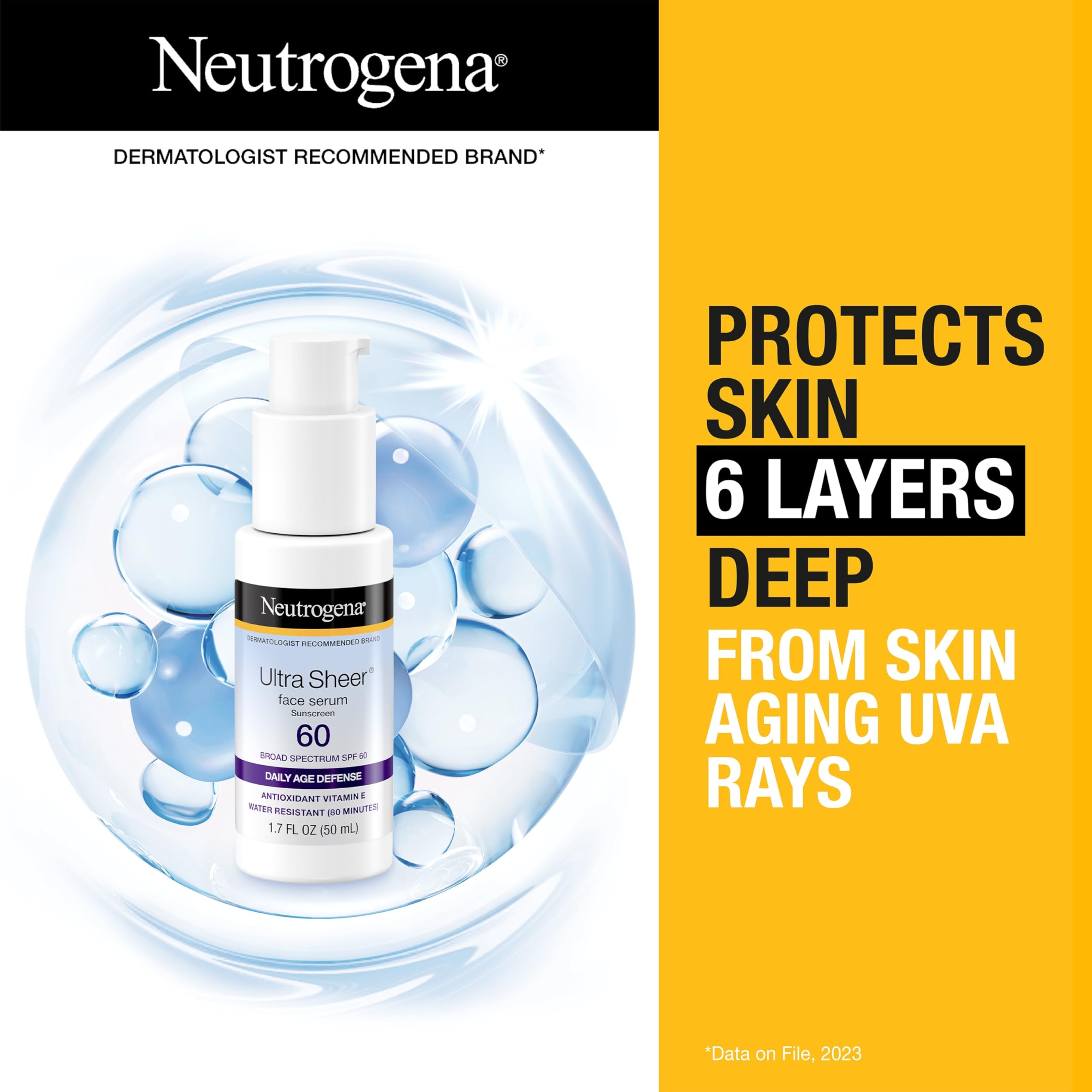 Neutrogena, Ultra Sheer Face Sunscreen with Vitamin E and SPF 60, Sunscreen for Face with Broad Spectrum Uva/Uvb Protection, Fragrance-Free, Oxybenzone-Free, Water-Resistant (80 minutes), 50.3 mL