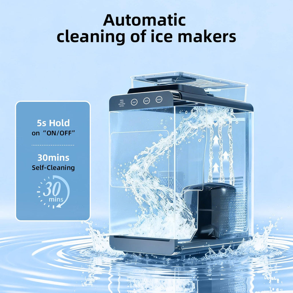 Antarctic Star Ice Maker, Portable Ice Machine with Self-Cleaning Function, 8 Cubes in 6 Mins Fast Countertop Ice Making, Compact Ice Maker for Home, Kitchen, RV, Travel, Matte Black
