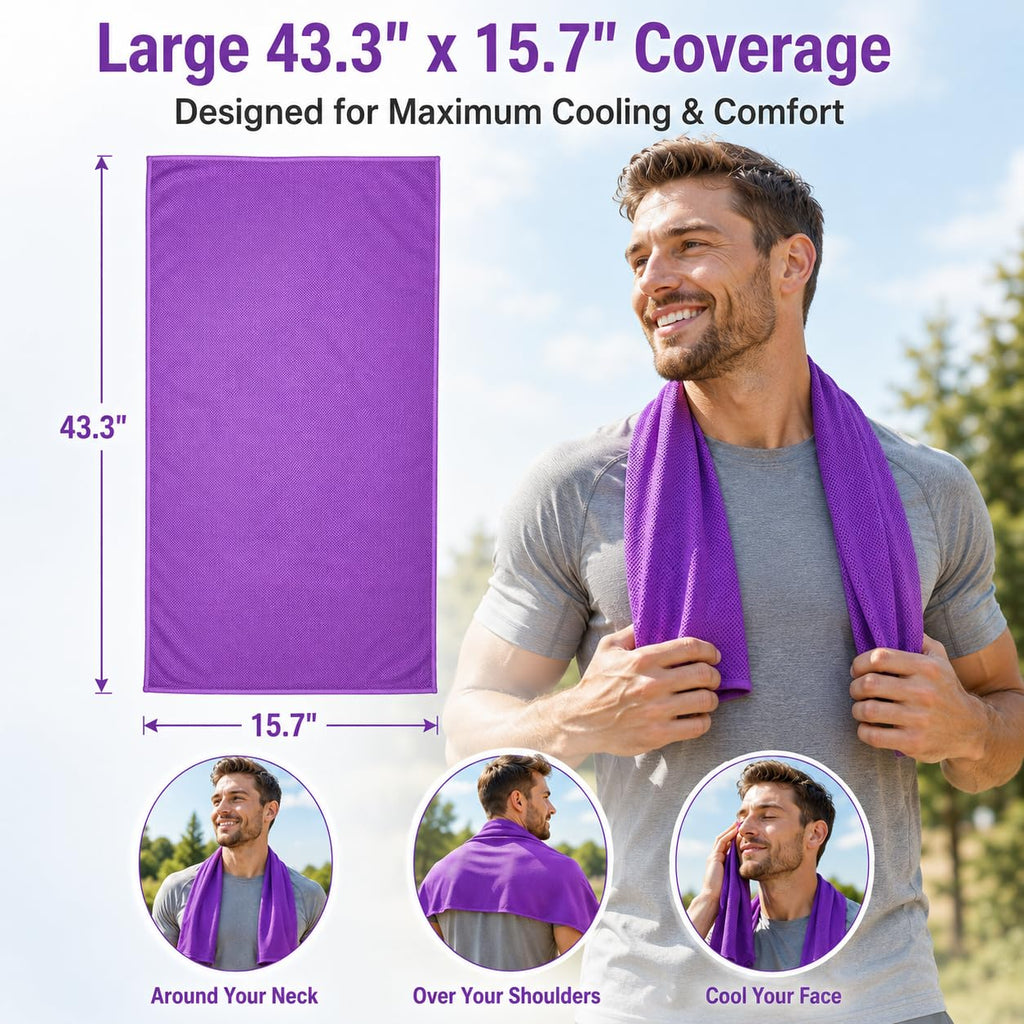 Cooling Towels 43.3" x 15.7" - Ice Towel, Sweat Towel, Cooling Towels for Neck & Face & Cooling Neck Wraps for Summer Heat - Neck Cooler for Quick Cool Down for Gym, Running, Golf, Yoga & Sports