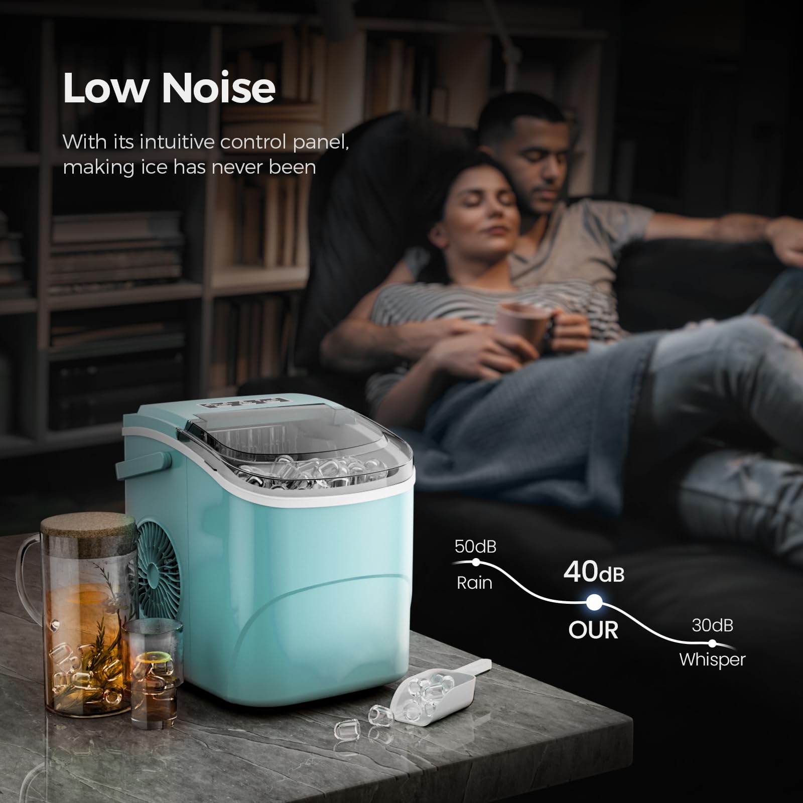 Electactic Ice Makers Countertop,26Lbs/24H,8Pcs in 6Mins,Portable Ice Maker Machine with Self-Cleaning,Interior Lighting,2 Sizes of Bullet Ice for Home/Office/Party(Black)
