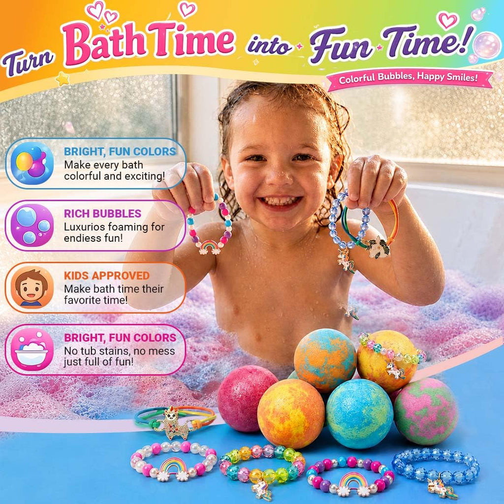 Bath Bombs for Kids with Surprise Inside - Organic Bath Fizzies with Toys Inside. All Natural, Gentle, and Kids Safe, Rainbow Spa Bath Fizz Balls, Birthday Gifts for Boys, Toddlers, Baby