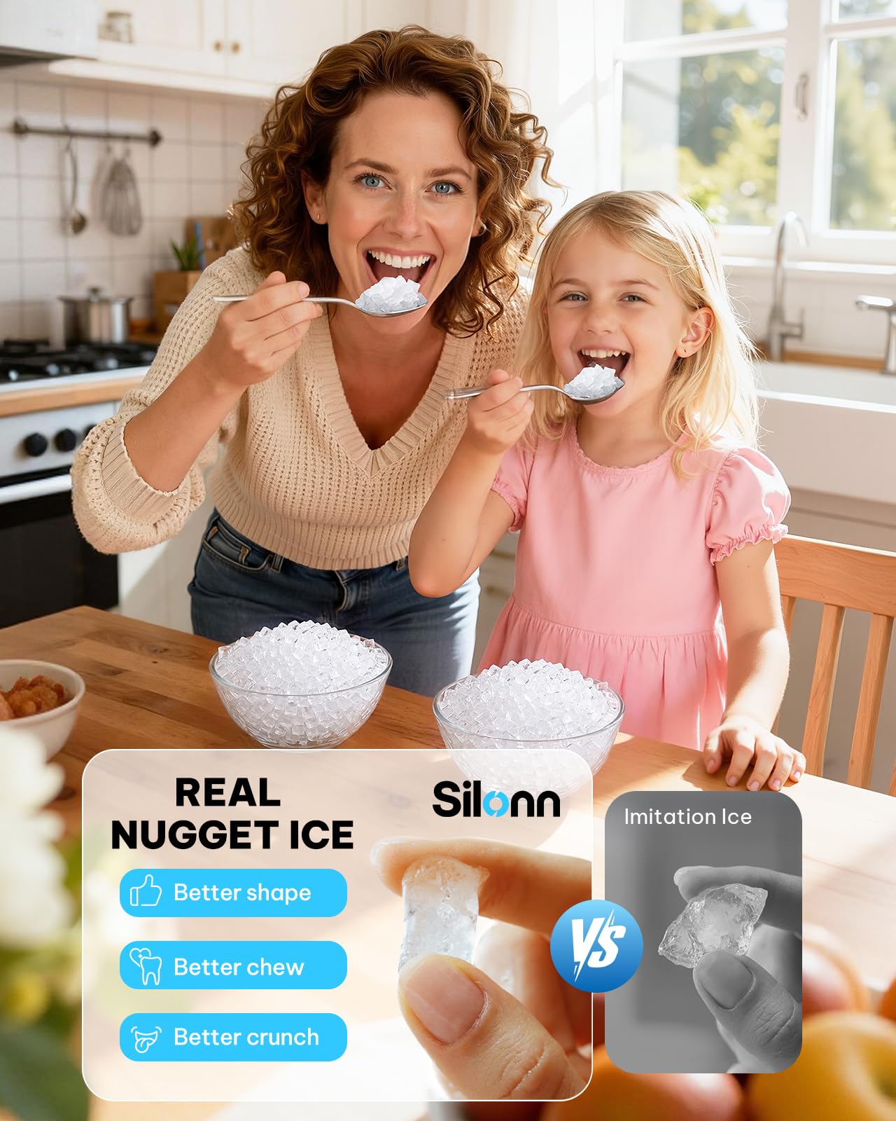 Silonn Nugget Ice Maker Countertop, Pellet Ice Machine with Self-Cleaning Function, Sonic Ice Maker Produces 36lbs of Chewable Ice in 24 Hours, Ideal for Home Kitchen and Office (Black)