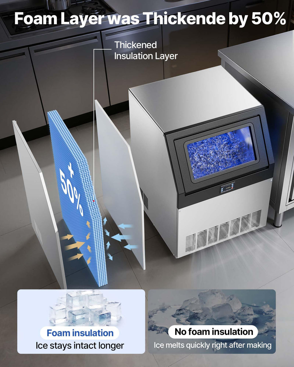 VEVOR Commercial Ice Maker Machine, 80 lbs/24h with 13 lbs Storage Capacity, Countertop/Freestanding/Under Counter, Stainless Steel Ice Maker with LED Display & Self-Cleaning, for Home Bar Restaurant