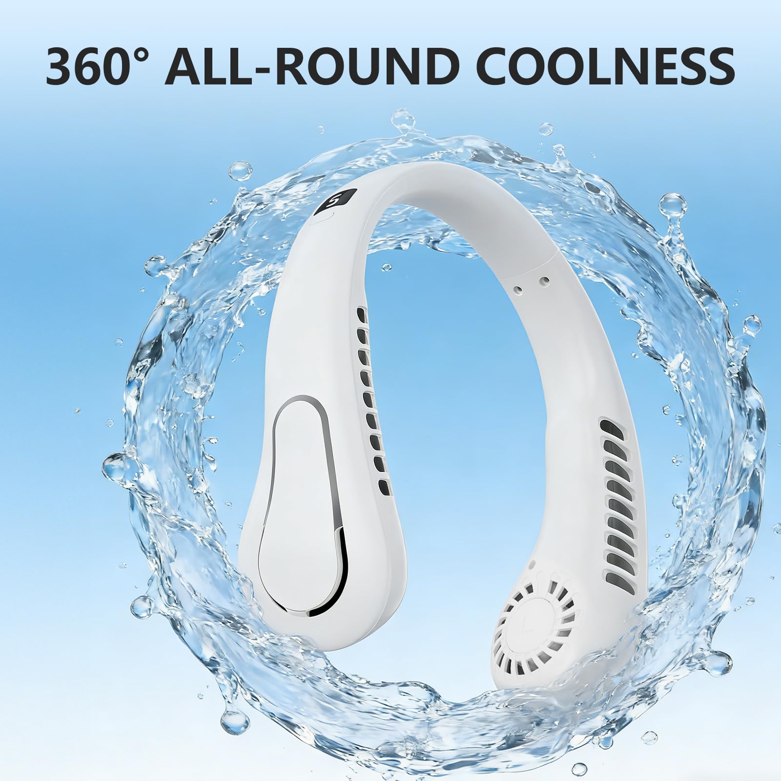 Portable Neck Fan, 360° Cooling Personal Fan, 5 Speeds, USB Rechargeable Wearable Neck Fan, Hands Free Bladeless Fan for Travel, Mini Fan, Birthday Gift for Women Men, White