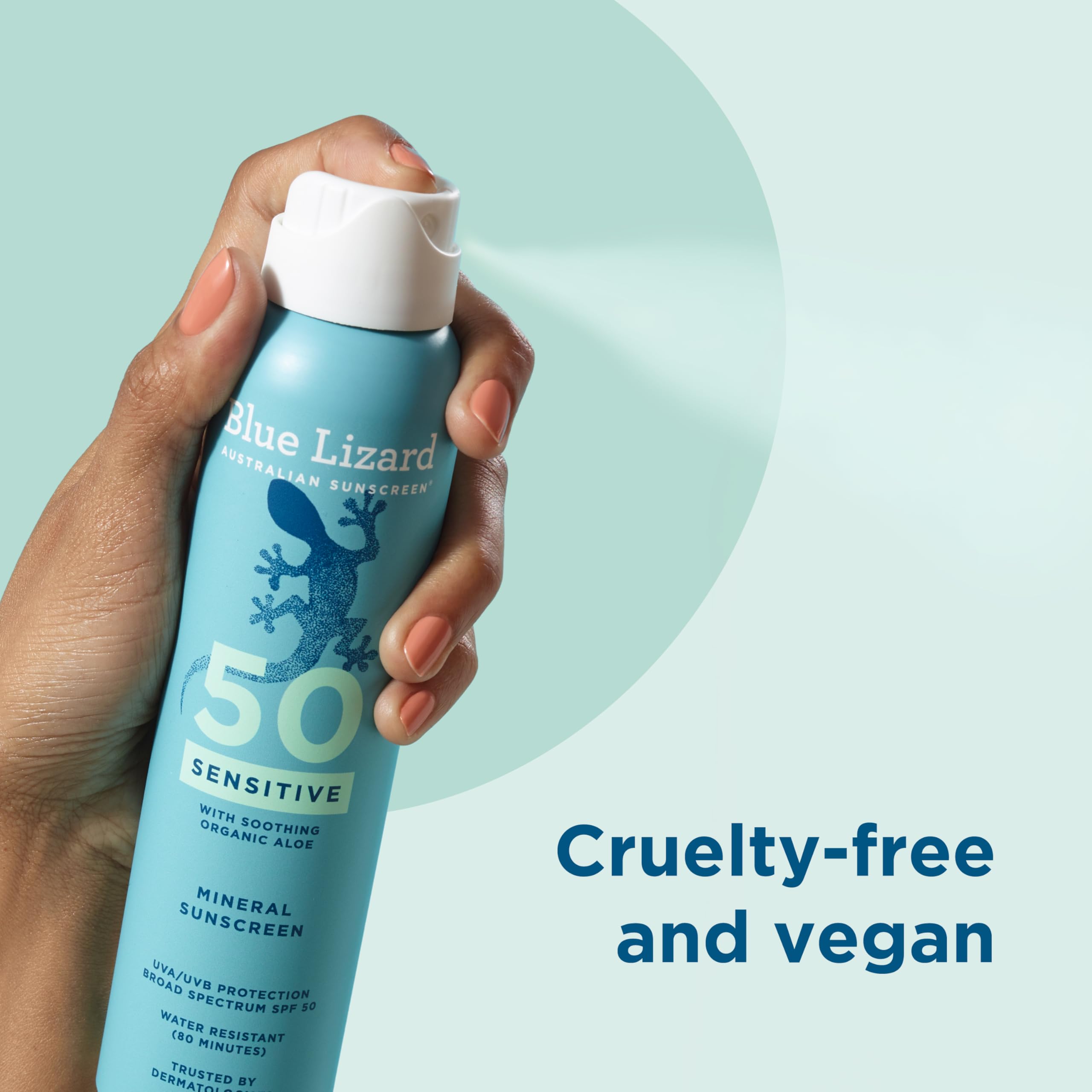 Blue Lizard Sensitive Mineral SPF 50 Spray, Dermatologist-Recommended Brand, Broad-Spectrum UVA/UVB Protection, Water-Resistant, Zinc Oxide Formula, 5 oz