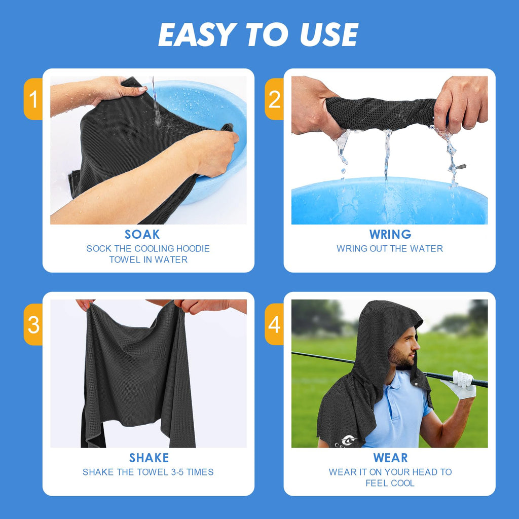CSITE Cooling Hoodie Towels, Instant Cooling Towels for Neck and Face, UPF 50 Sun Protection, Ice Towel for Hot Weather, Head Towel for Sports, Camping, Cycling & More Activities