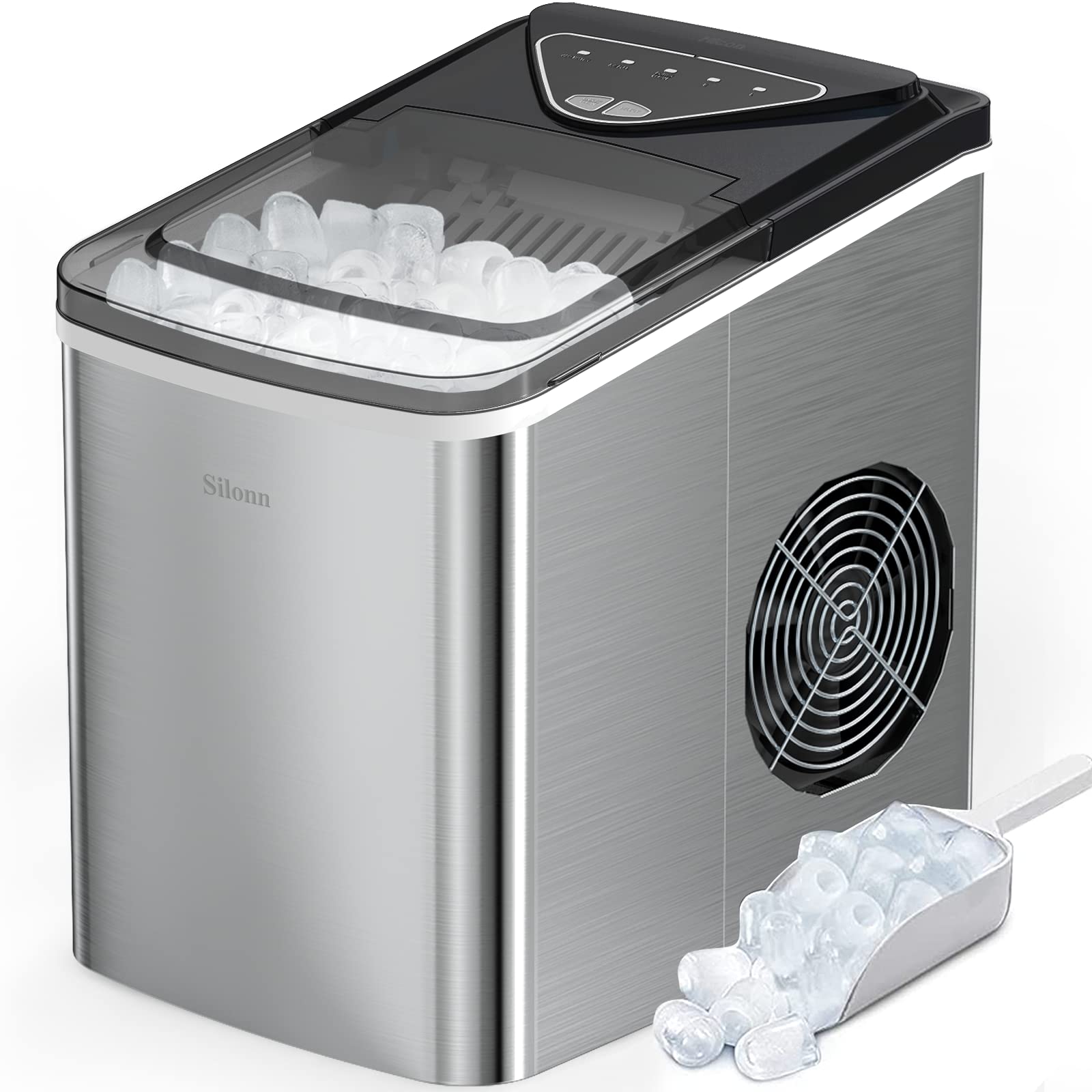 Silonn Nugget Ice Maker Countertop, Pellet Ice Machine with Self-Cleaning Function, Sonic Ice Maker Produces 36lbs of Chewable Ice in 24 Hours, Ideal for Home Kitchen and Office (Black)