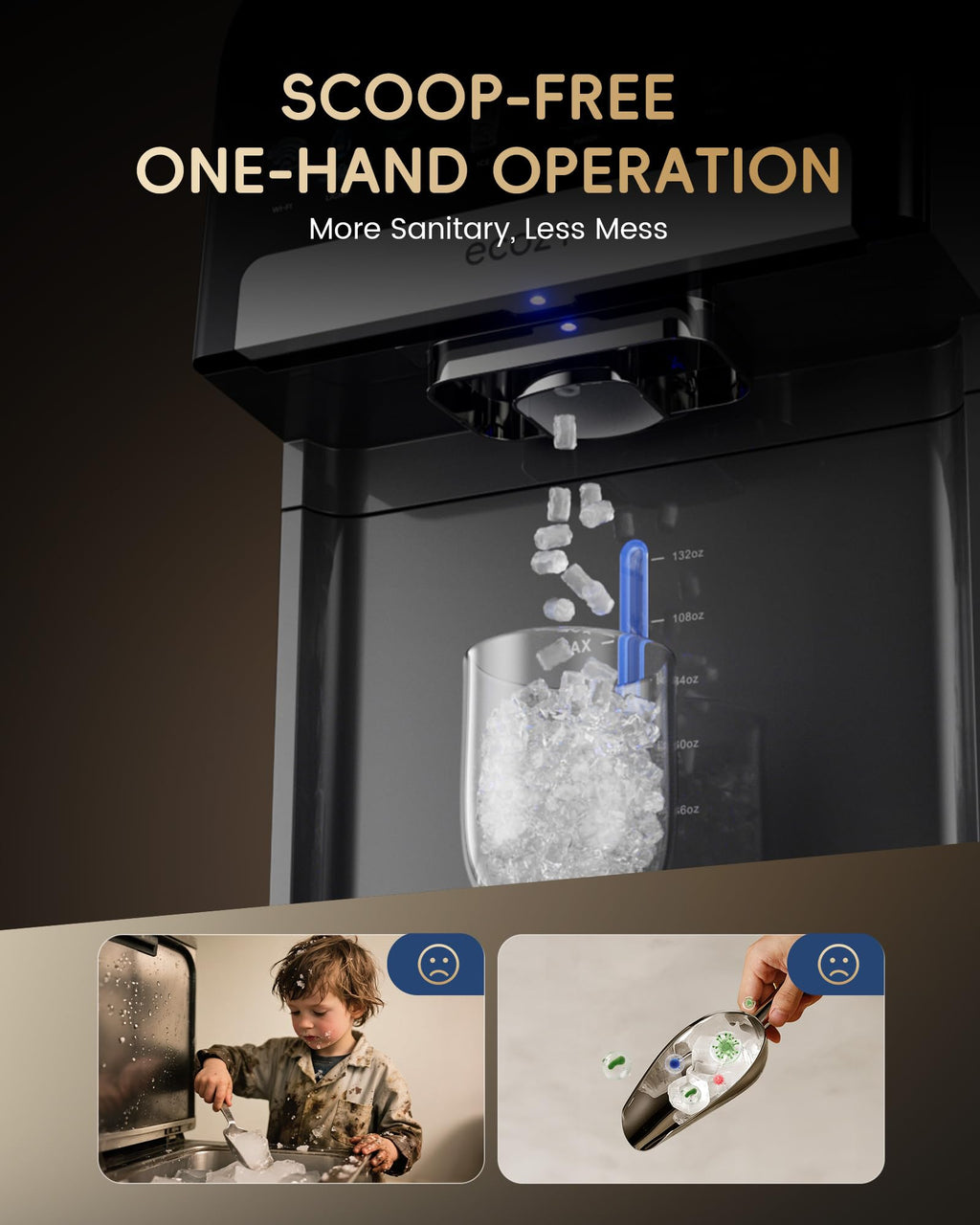 ecozy Nugget Ice Maker Dispenser Countertop, 2-in-1 Pebble Ice Machine & Water Dispenser with App Control, Sonic Crushed Ice Makers with Self-Cleaning, TDS Monitor, Measured Dispensing, 33 Lbs/Day