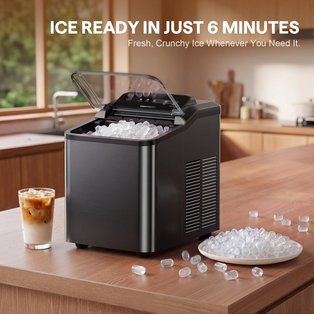 Nugget Ice Maker Countertop, Pellet Ice Makers Soft Chewable Ice 35lbs/Day, Premium Stainless Steel Ice Maker Machine Ready in 6 Mins with Scoop, Touch Screen & Auto Ice Drop for Home Kitchen Office