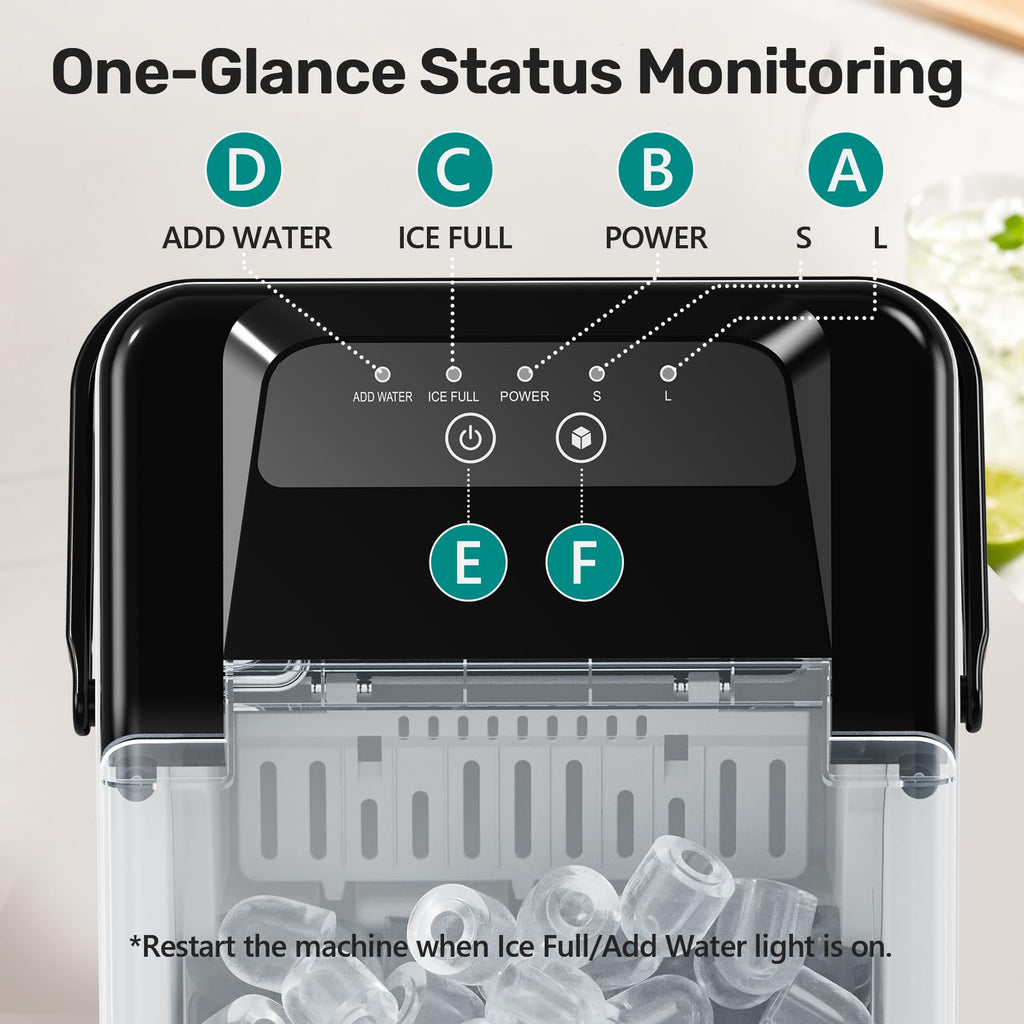 OLIXIS Countertop Ice Maker with Self-Cleaning, Portable Ice Maker Machine with Scoop, 26Lbs/24H, 9 Cubes in 6 Mins, 2 Sizes of Bullet for Home, Kitchen, Office, Black