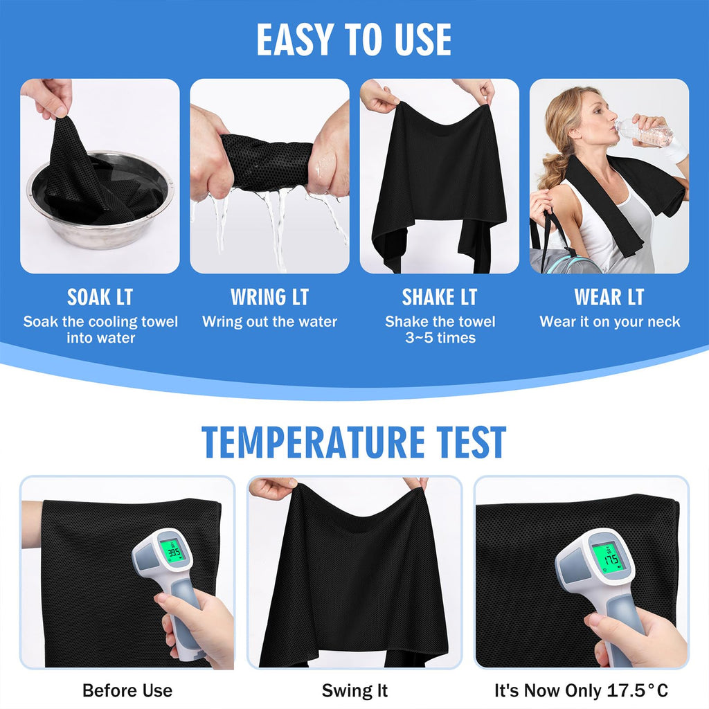 Hemndic 4 Pack Cooling Towels (40"x12"), Soft Breathable Cooling Towels for Neck and Face, Microfiber Workout Towels for Yoga, Golf, Running, Hiking & More Activities