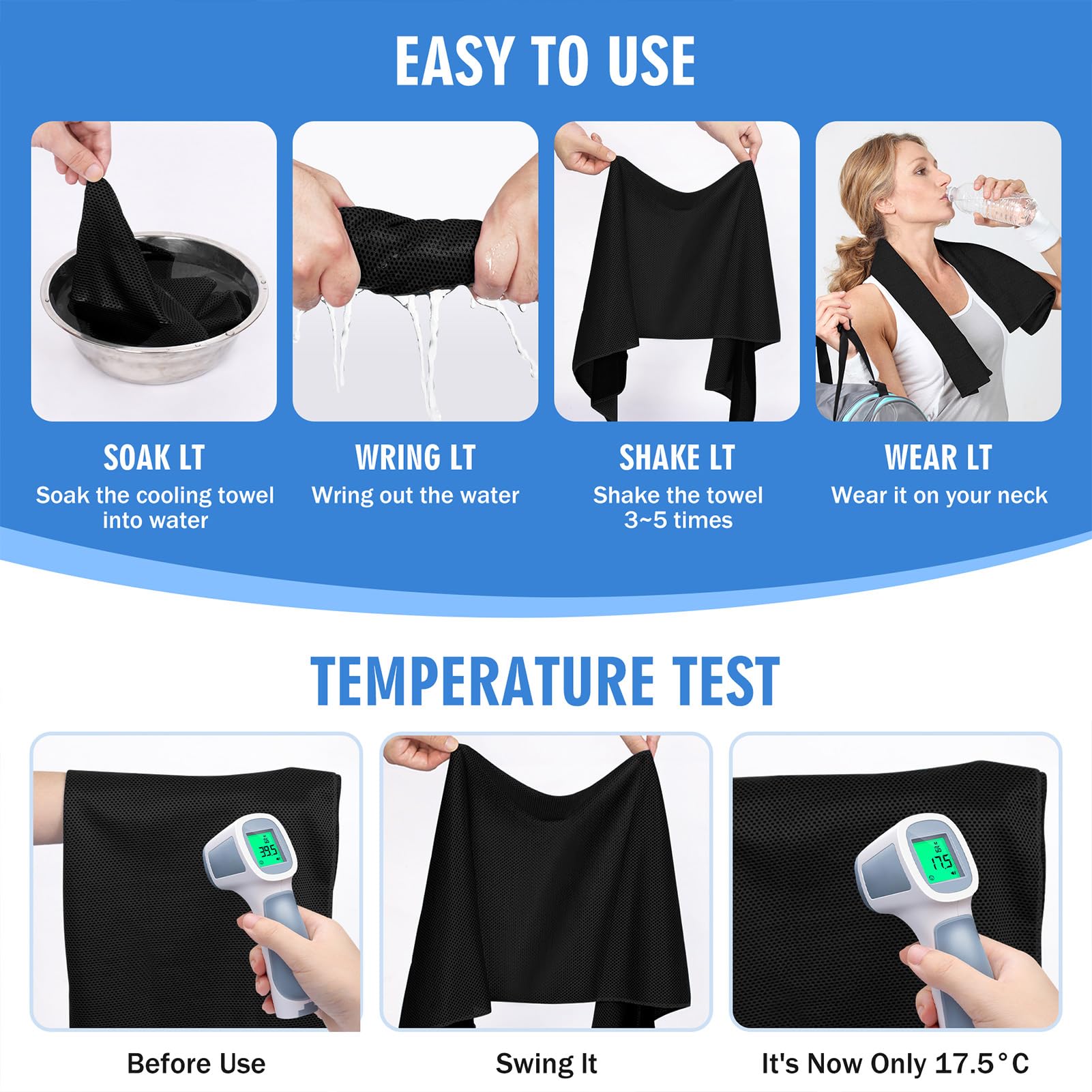 Hemndic 4 Pack Cooling Towels (40"x12"), Soft Breathable Cooling Towels for Neck and Face, Microfiber Workout Towels for Yoga, Golf, Running, Hiking & More Activities