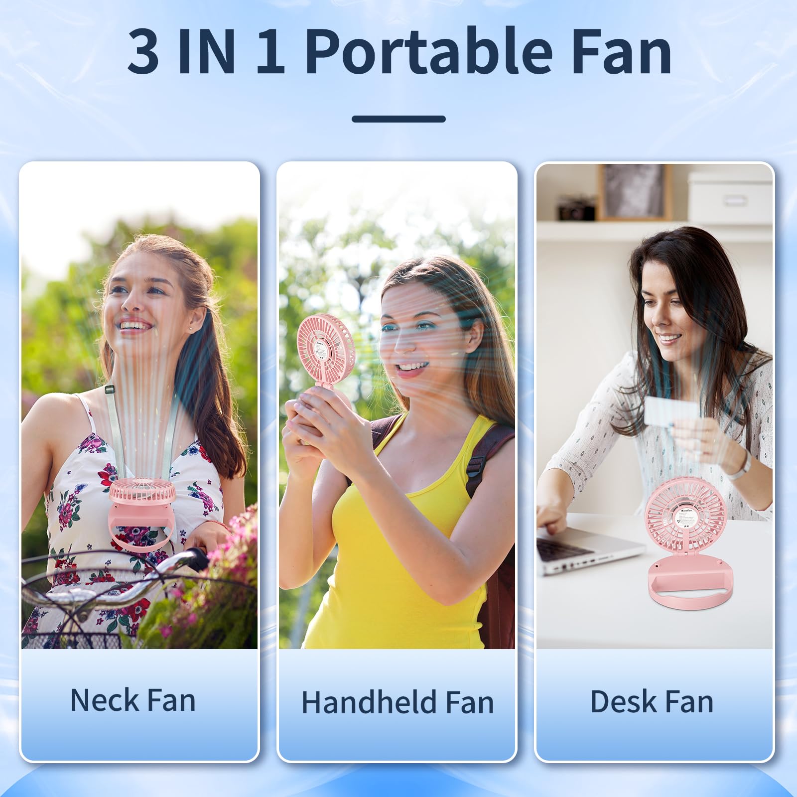 HandFan 10000mAh Neck Fan, 360° Rotation Hands Free Portable Fans for your Neck, 48h Lasting Rechargeable Battery Operated Wearable Necklace Personal Cool Fans for Travel/Disney/Sports/Cycling/Hiking