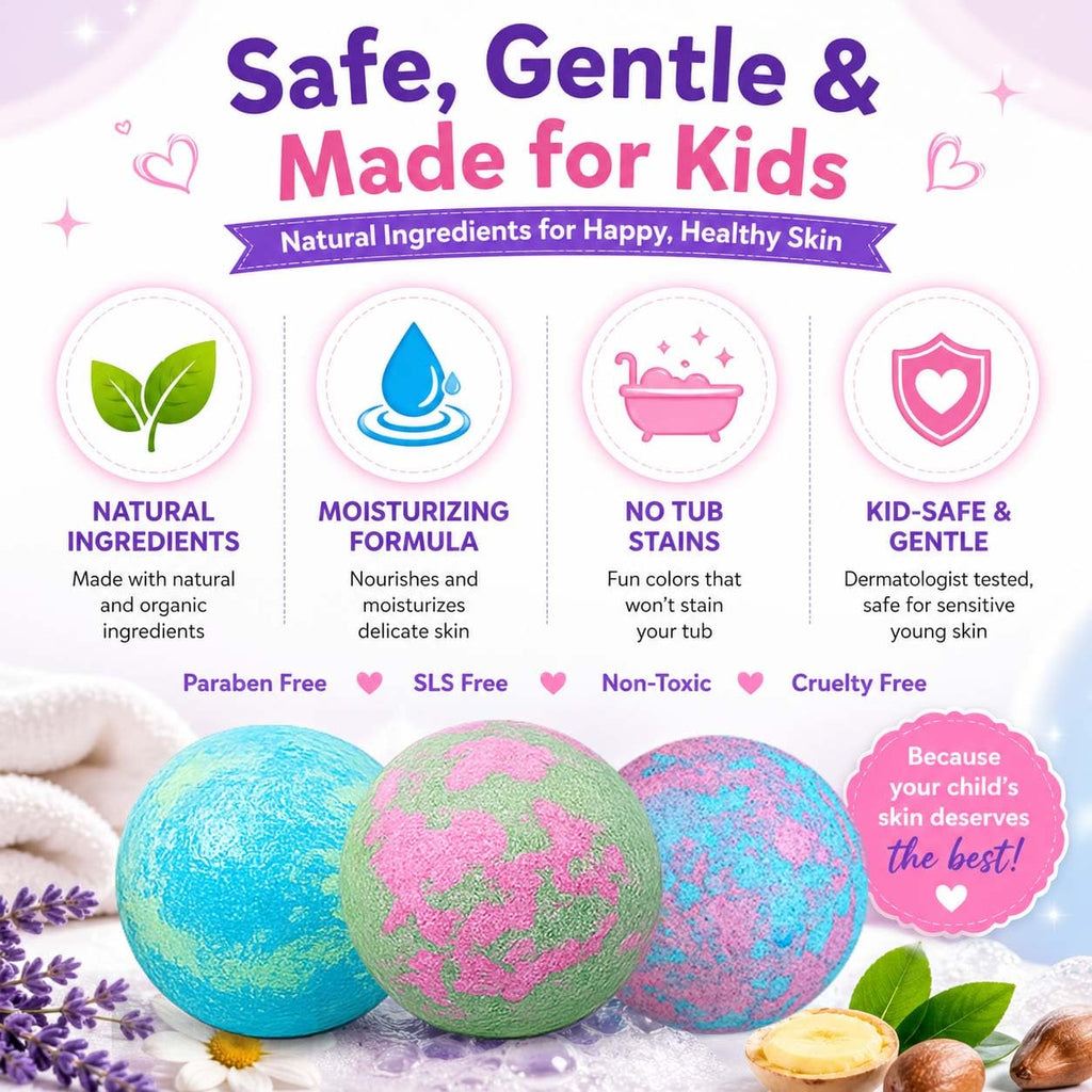 Bath Bombs for Kids with Surprise Inside - Organic Bath Fizzies with Toys Inside. All Natural, Gentle, and Kids Safe, Rainbow Spa Bath Fizz Balls, Birthday Gifts for Boys, Toddlers, Baby